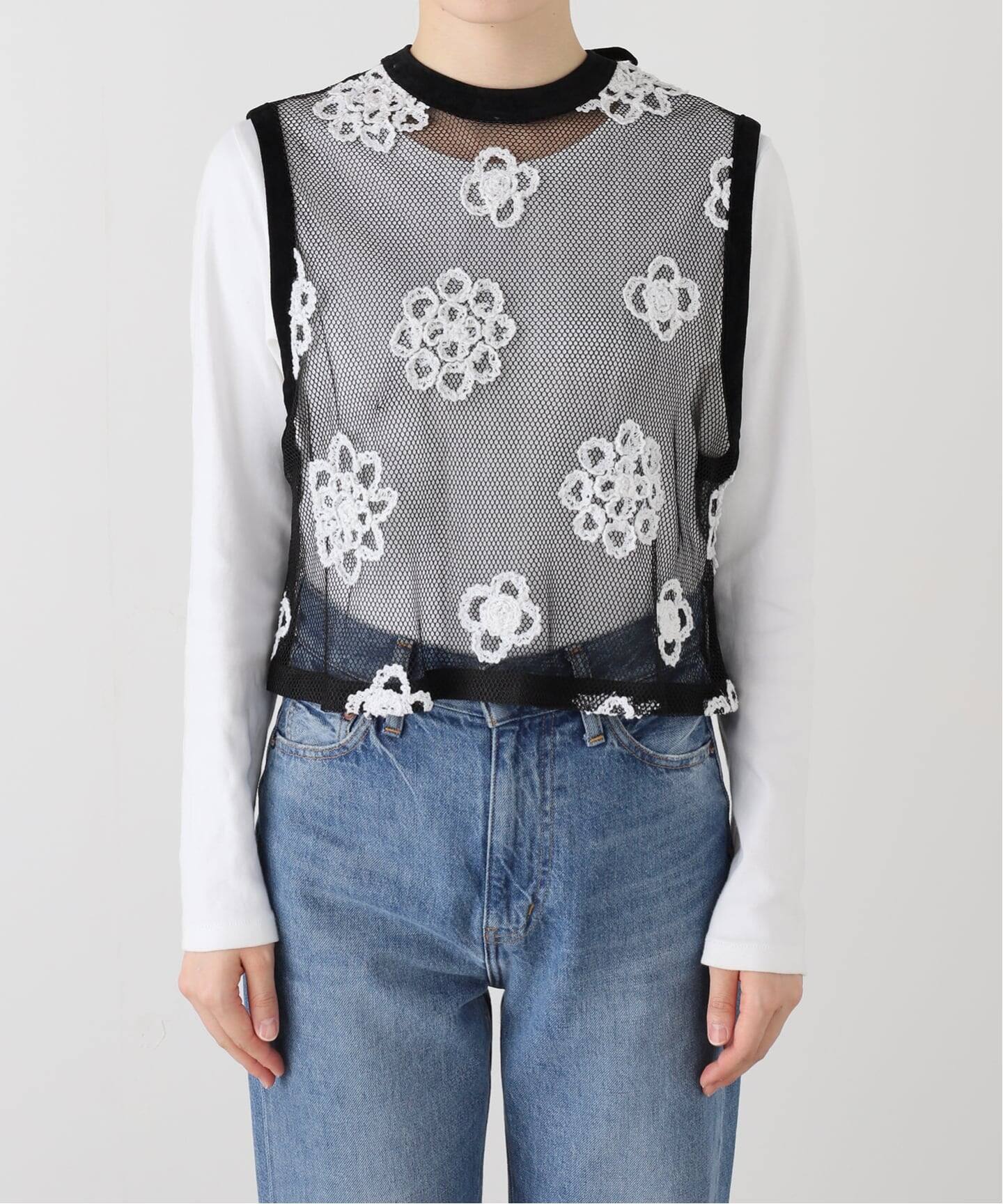 IENA LA BOUCLE メッシュフラワーレースベスト（シャツ