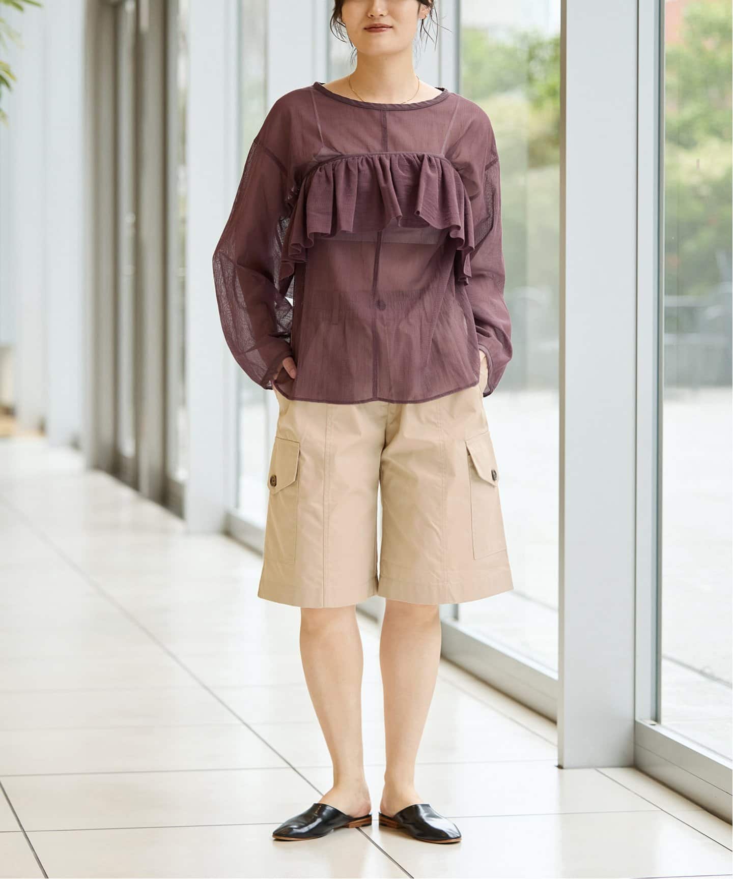 IENA LA BOUCLE メッシュフリルプルオーバー（シャツ／ブラウス