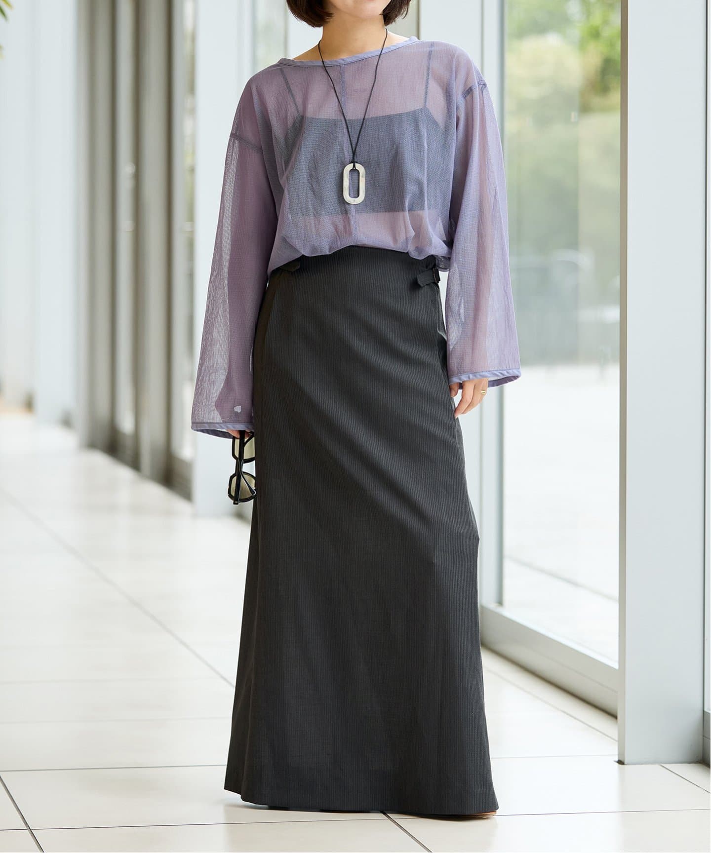 IENA LA BOUCLE メッシュフリルプルオーバー(シャツ/ブラウス IENA LA BOUCLE メッシュフリルプルオーバー(シャツ/ブラウス