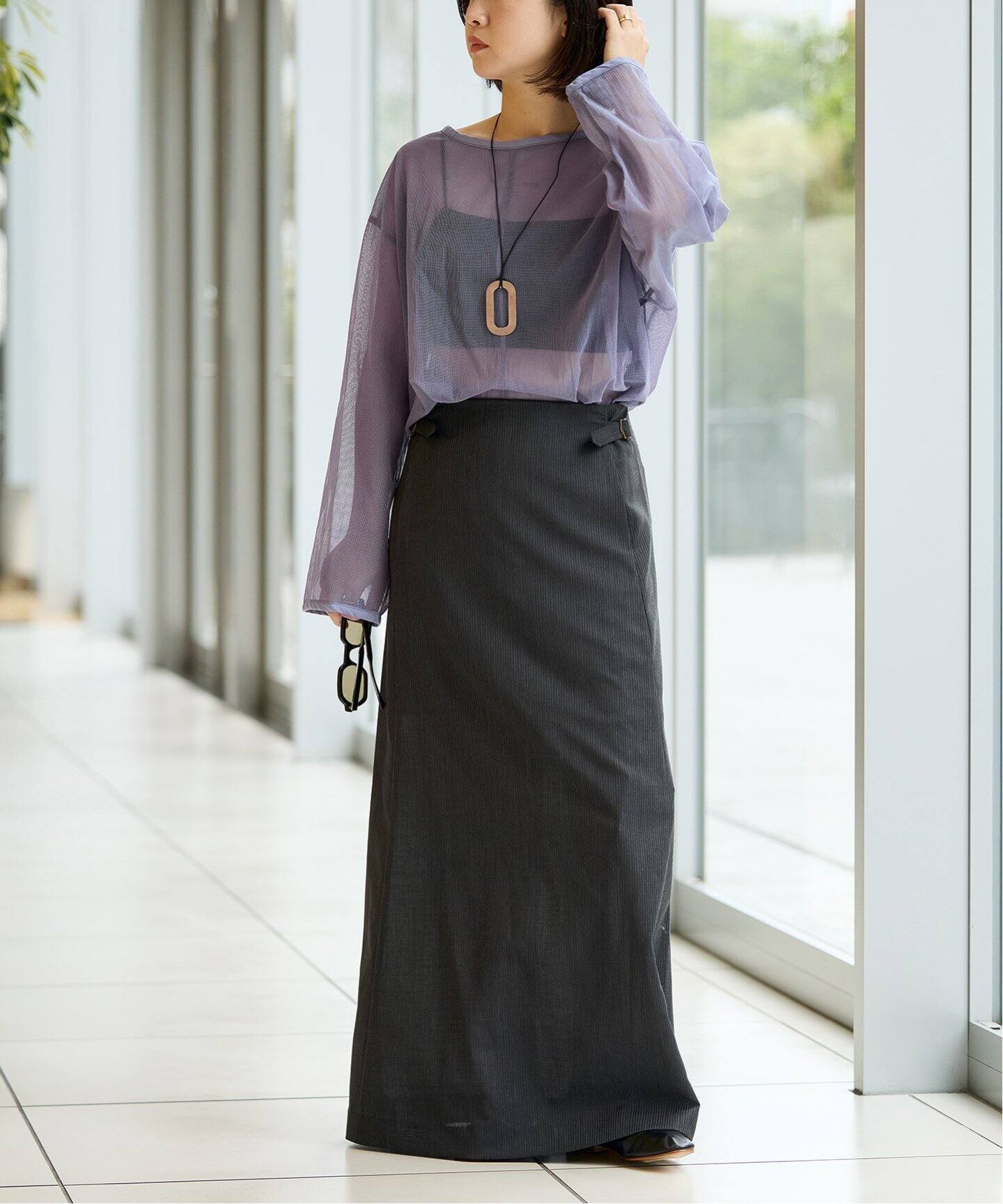 IENA LA BOUCLE メッシュフリルプルオーバー（シャツ／ブラウス