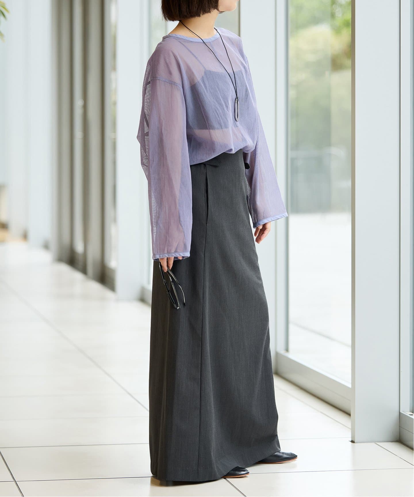 IENA LA BOUCLE メッシュフリルプルオーバー（シャツ／ブラウス