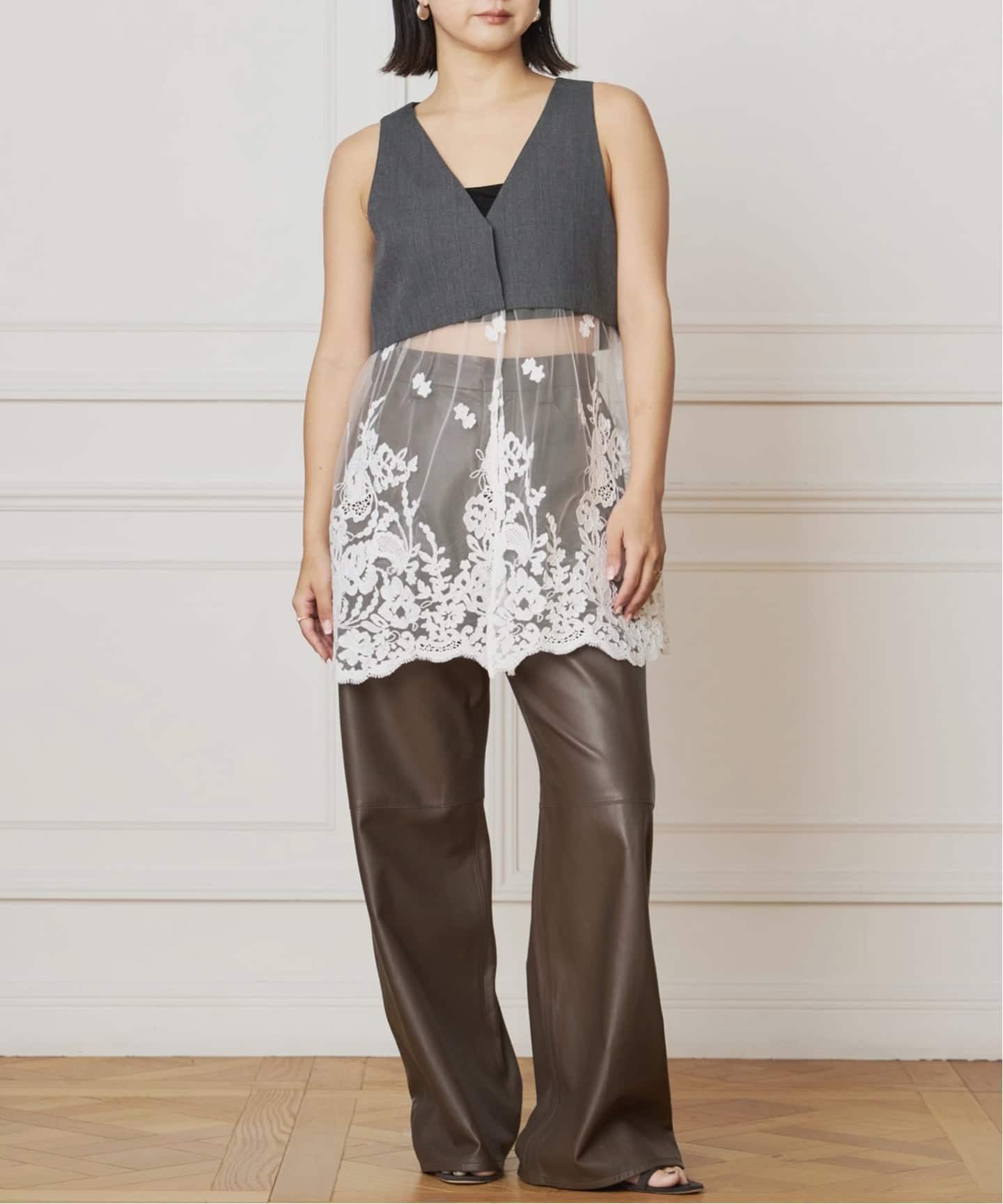 チュールレースノースリーブベスト　イエナラブークル　IENA LA BOUCLE チュールレースノースリーブベスト（ベスト）｜IENA（イエナ）の