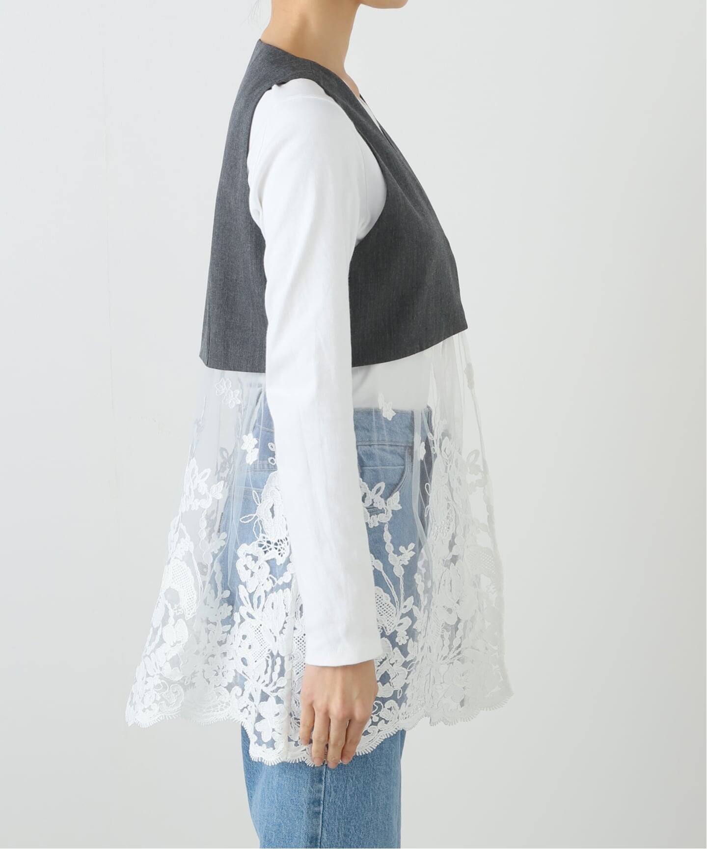 チュールレースノースリーブベスト　イエナラブークル　IENA LA BOUCLE IENA LA BOUCLE チュールレースノースリーブベスト（ベスト）｜IENA