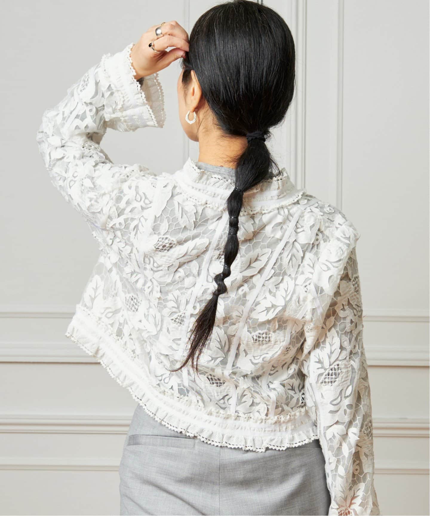 IENA LA BOUCLE レースブラウス　22SS イエナ IENA LA BOUCLE レースギャザーブラウス（シャツ／ブラウス