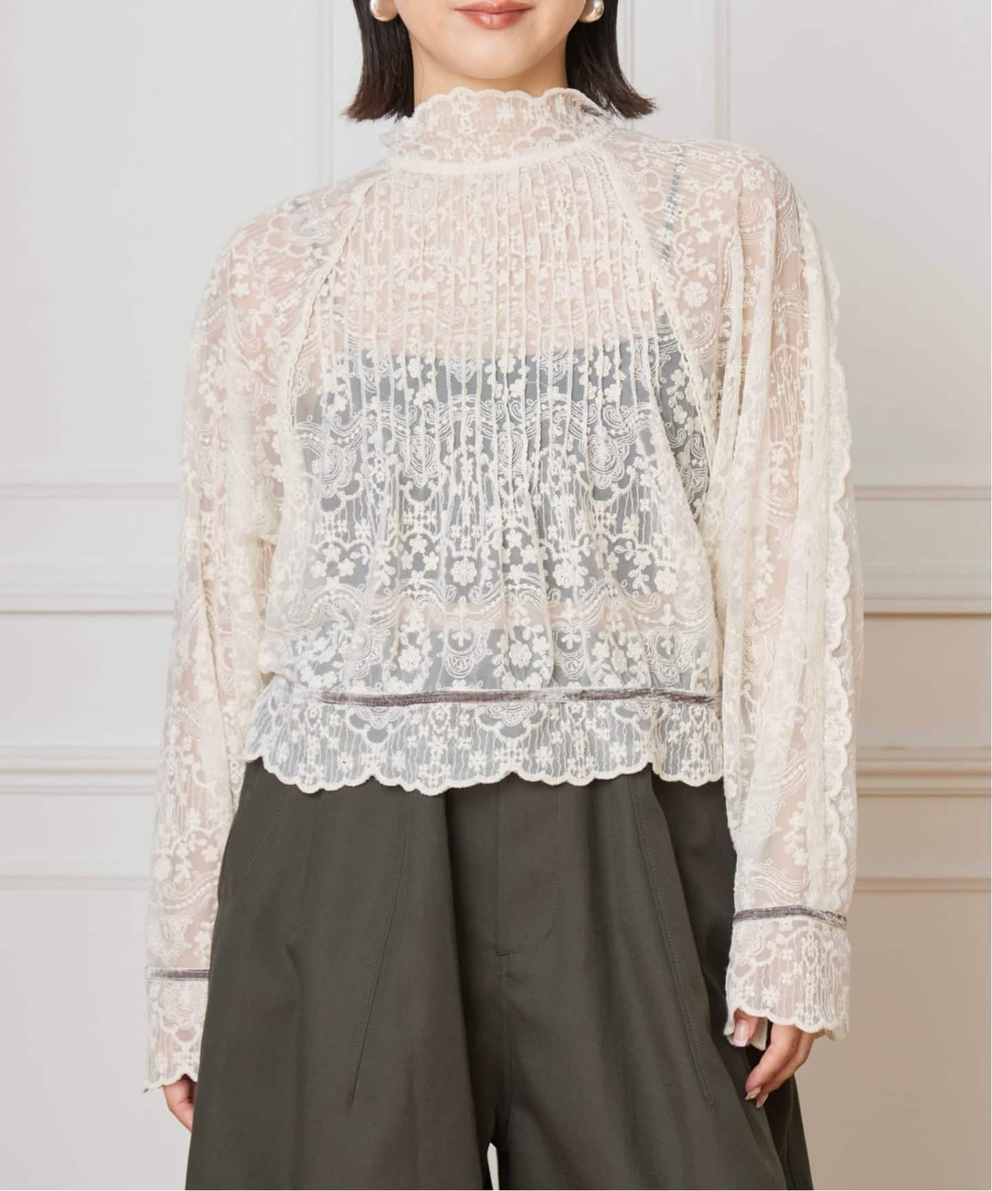 IENA LA BOUCLE チュールエンブロイダリーブラウス（シャツ／ブラウス