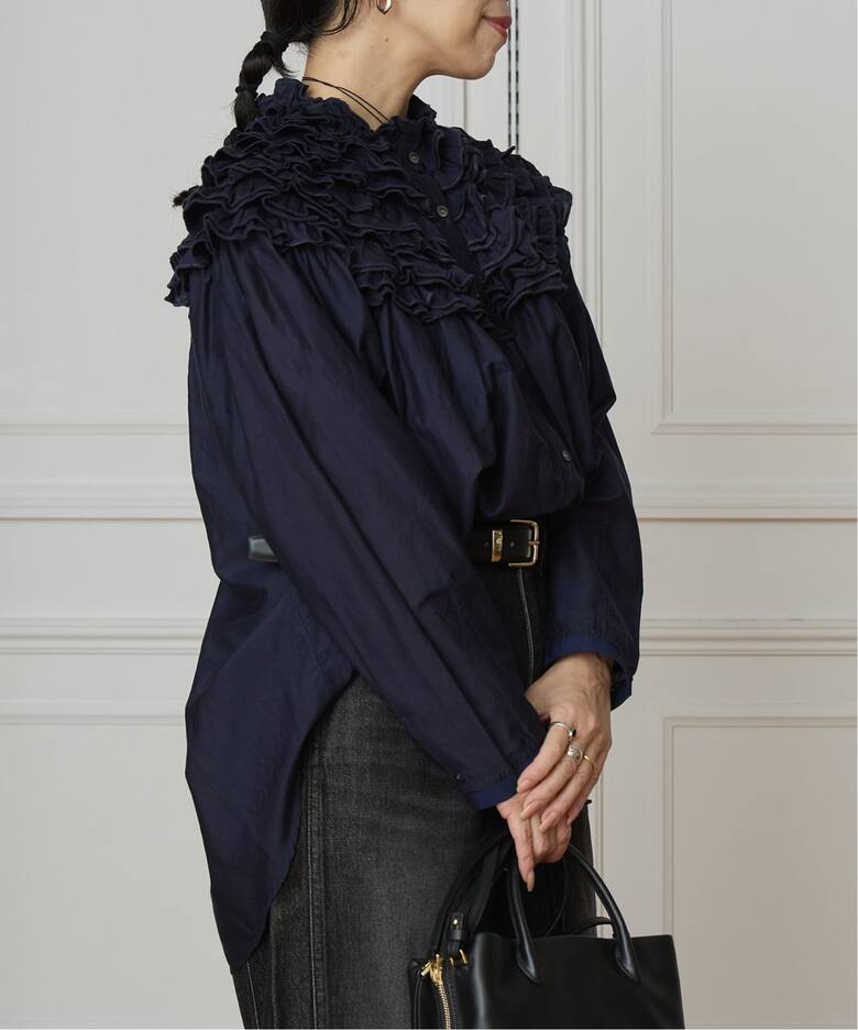 IENA LA BOUCLE silk mix cotton フリルブラウス（シャツ／ブラウス 