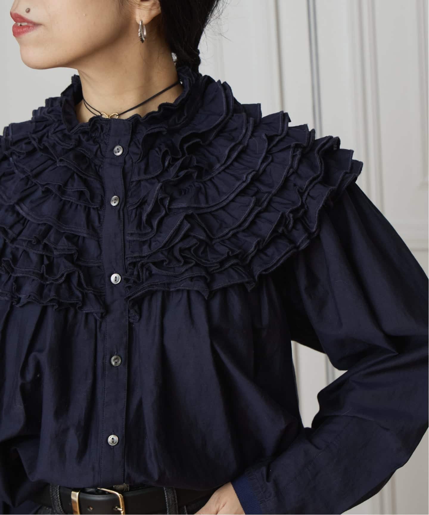 IENA LA BOUCLE silk mix cotton フリルブラウス（シャツ／ブラウス