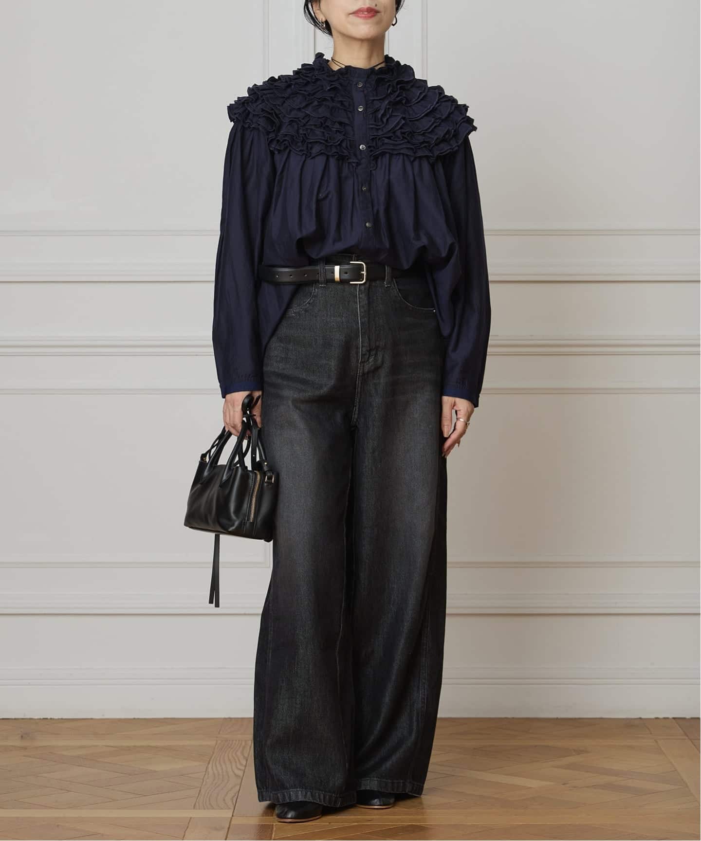 IENA LA BOUCLE silk mix cotton フリルブラウス（シャツ／ブラウス