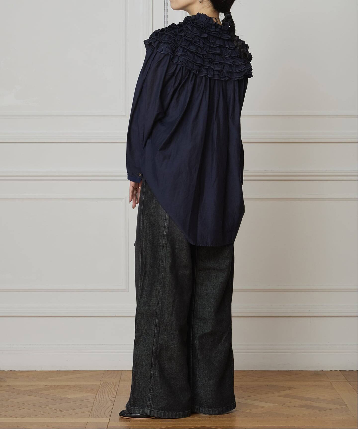 IENA LA BOUCLE silk mix cotton フリルブラウス（シャツ／ブラウス 