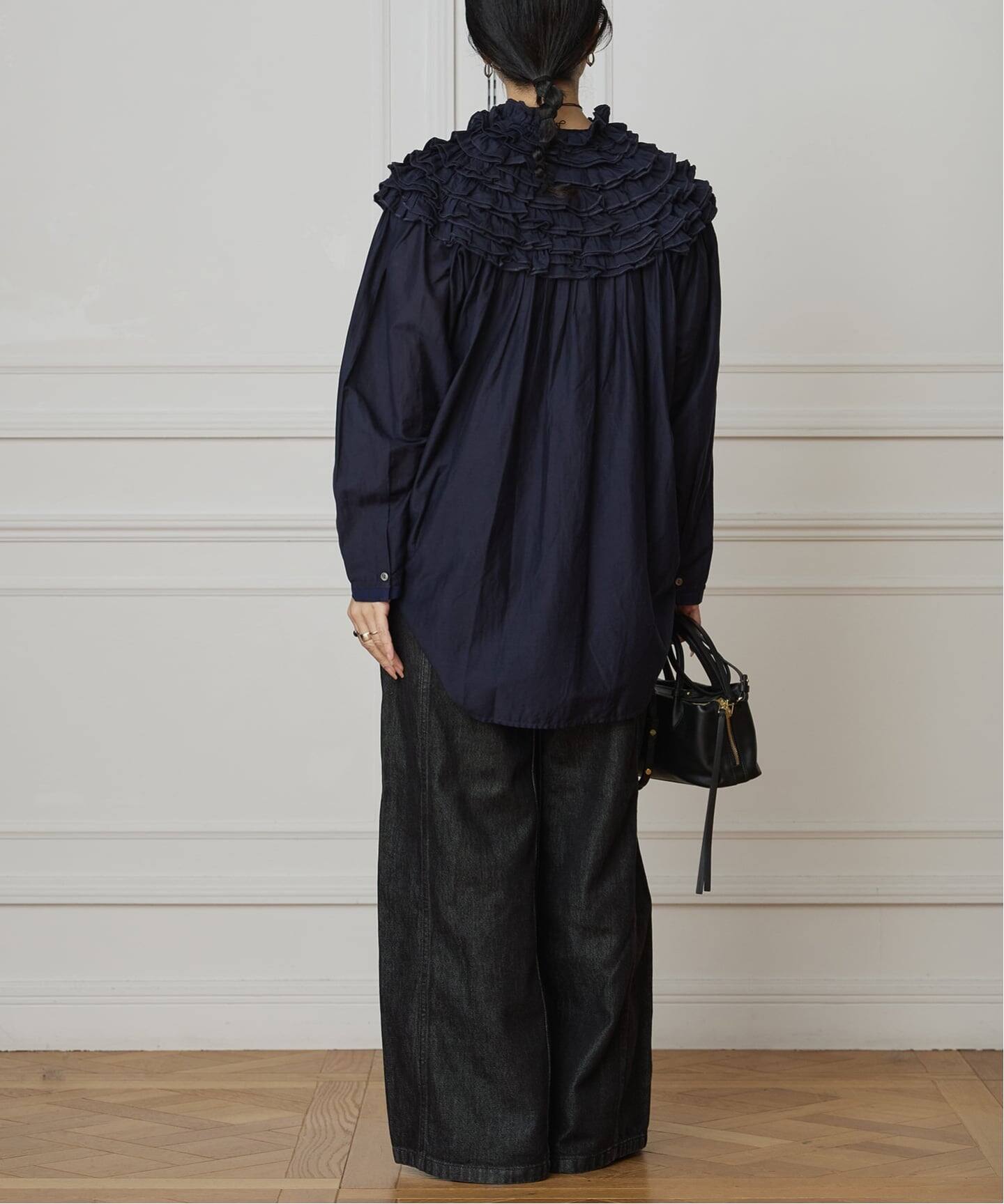 IENA LA BOUCLE silk mix cotton フリルブラウス（シャツ／ブラウス