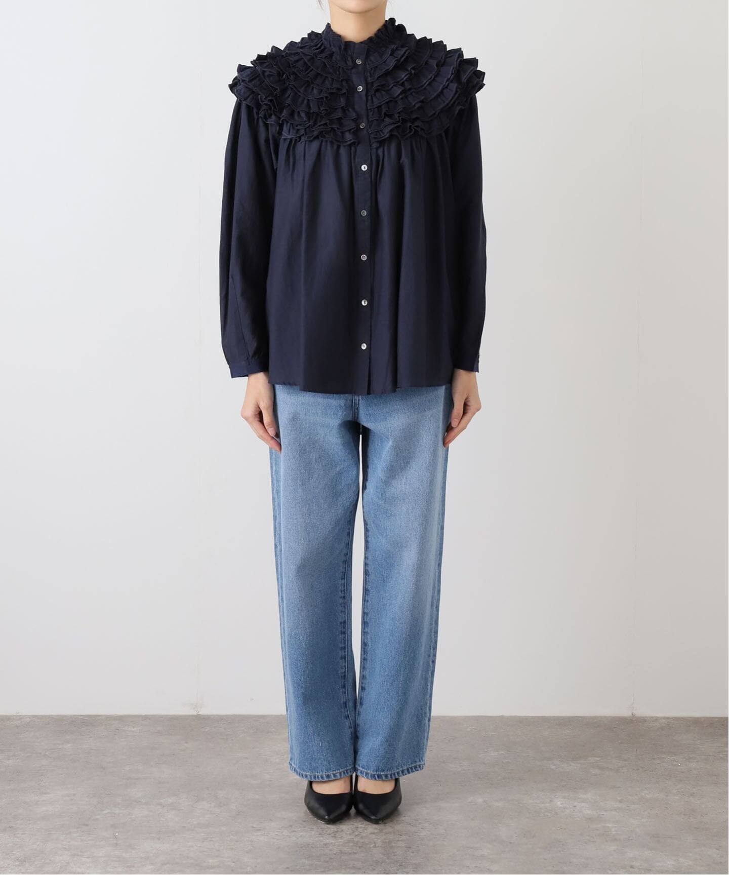 IENA LA BOUCLE silk mix cotton フリルブラウス（シャツ／ブラウス