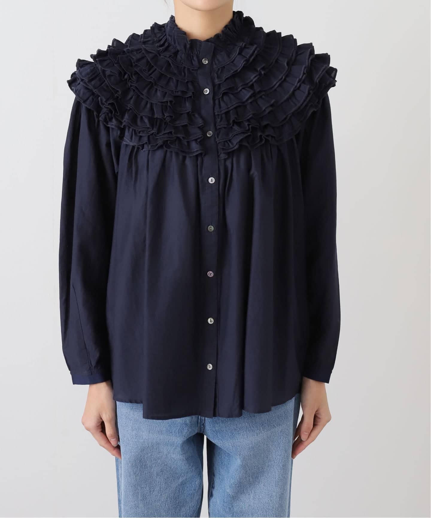 IENA LA BOUCLE silk mix cotton フリルブラウス（シャツ／ブラウス