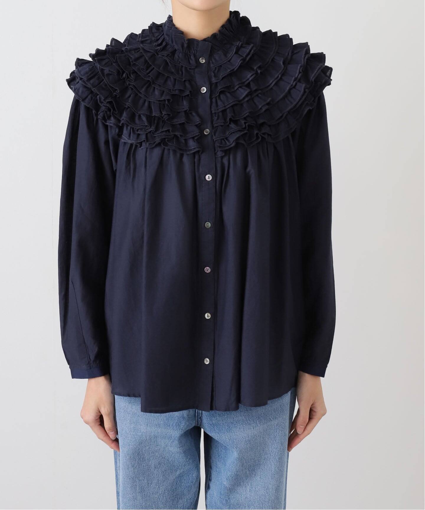 IENA LA BOUCLE silk mix cotton フリルブラウス（シャツ／ブラウス 