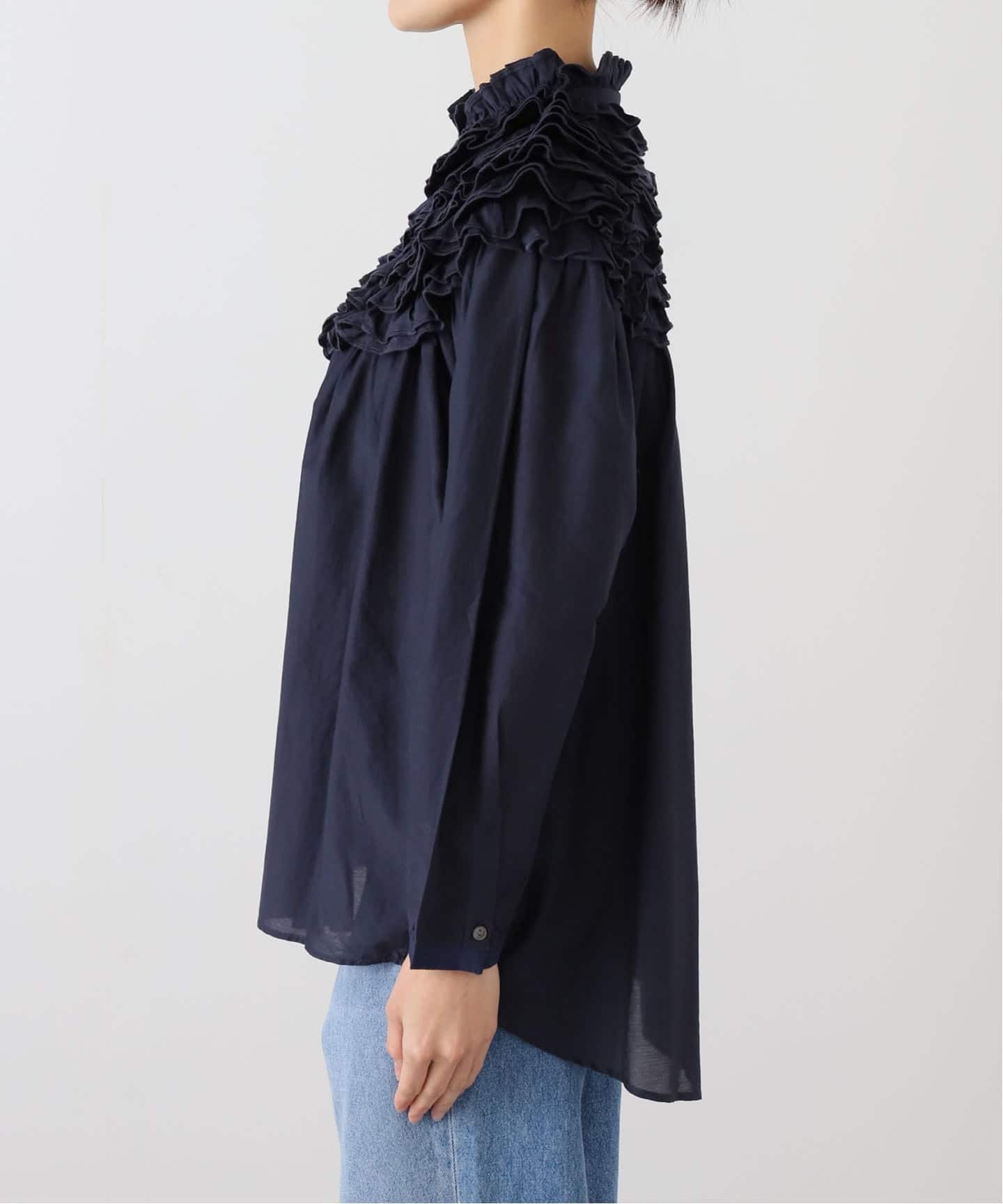 IENA LA BOUCLE silk mix cotton フリルブラウス（シャツ／ブラウス