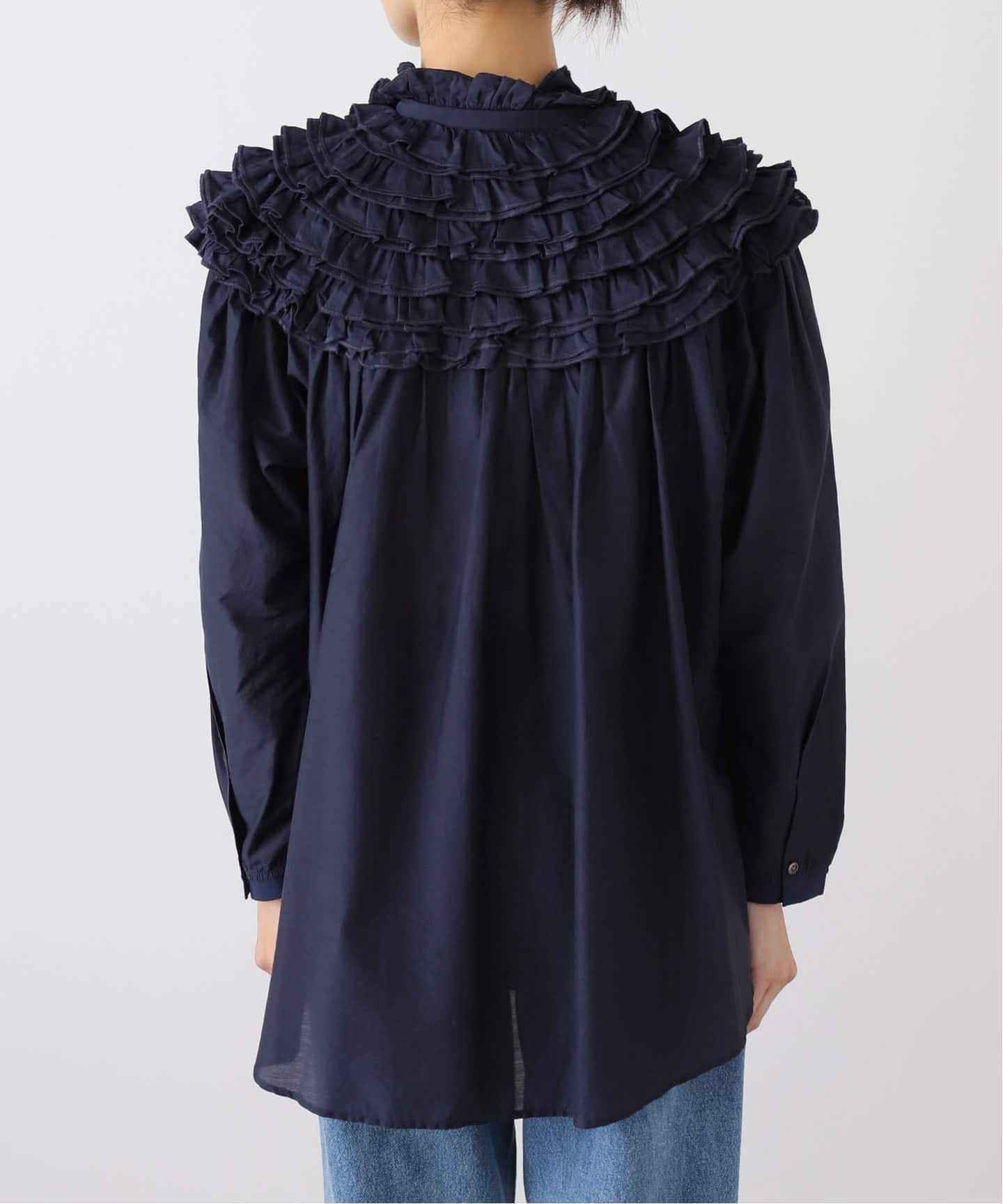 IENA LA BOUCLE silk mix cotton フリルブラウス（シャツ／ブラウス