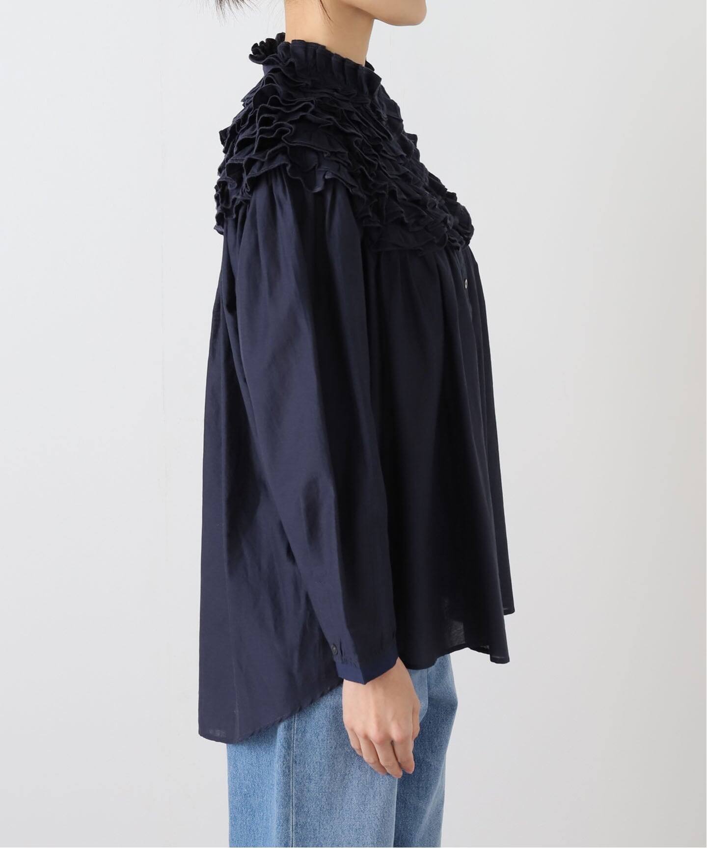 IENA LA BOUCLE silk mix cotton フリルブラウス（シャツ／ブラウス
