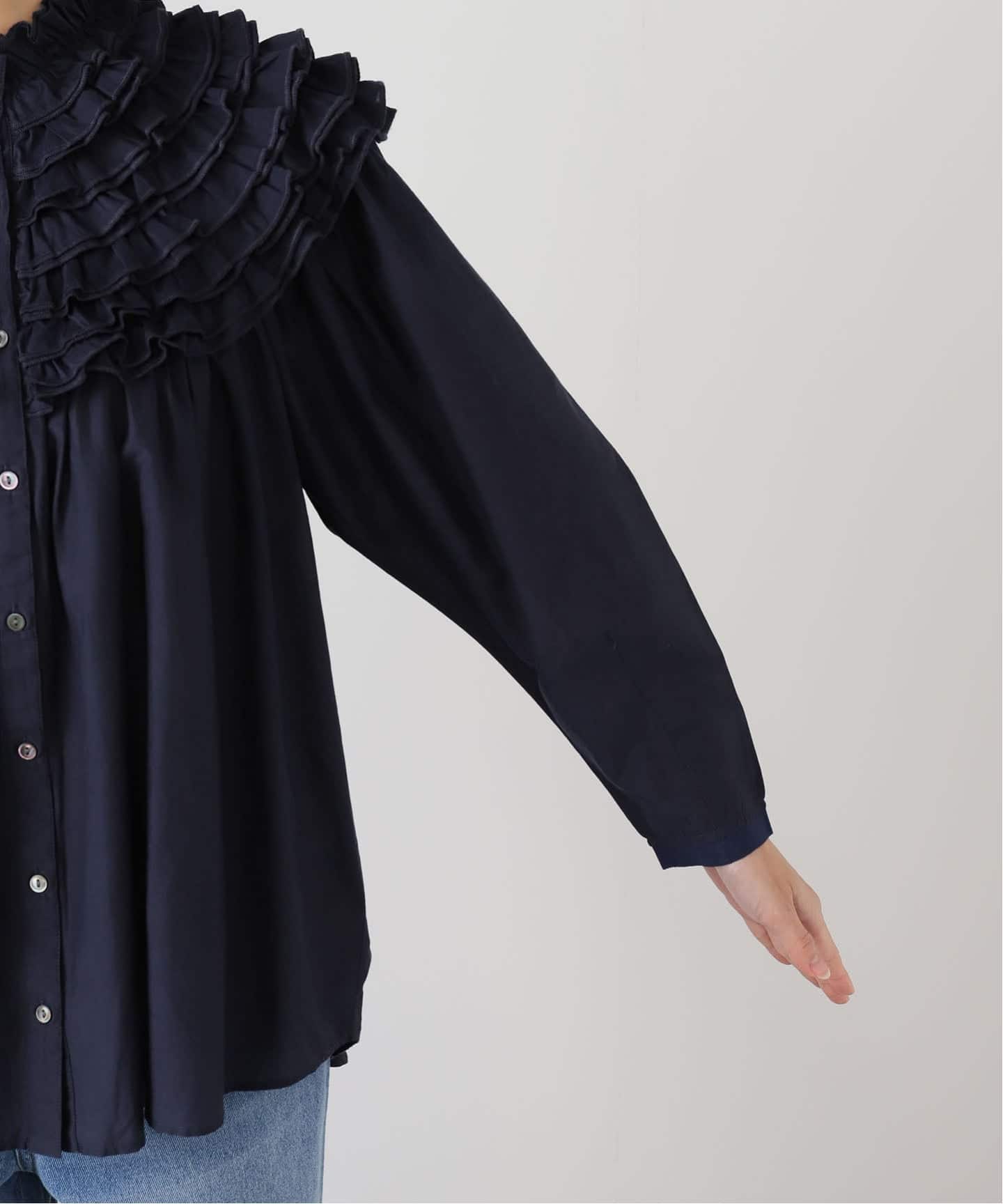 IENA LA BOUCLE silk mix cotton フリルブラウス（シャツ／ブラウス
