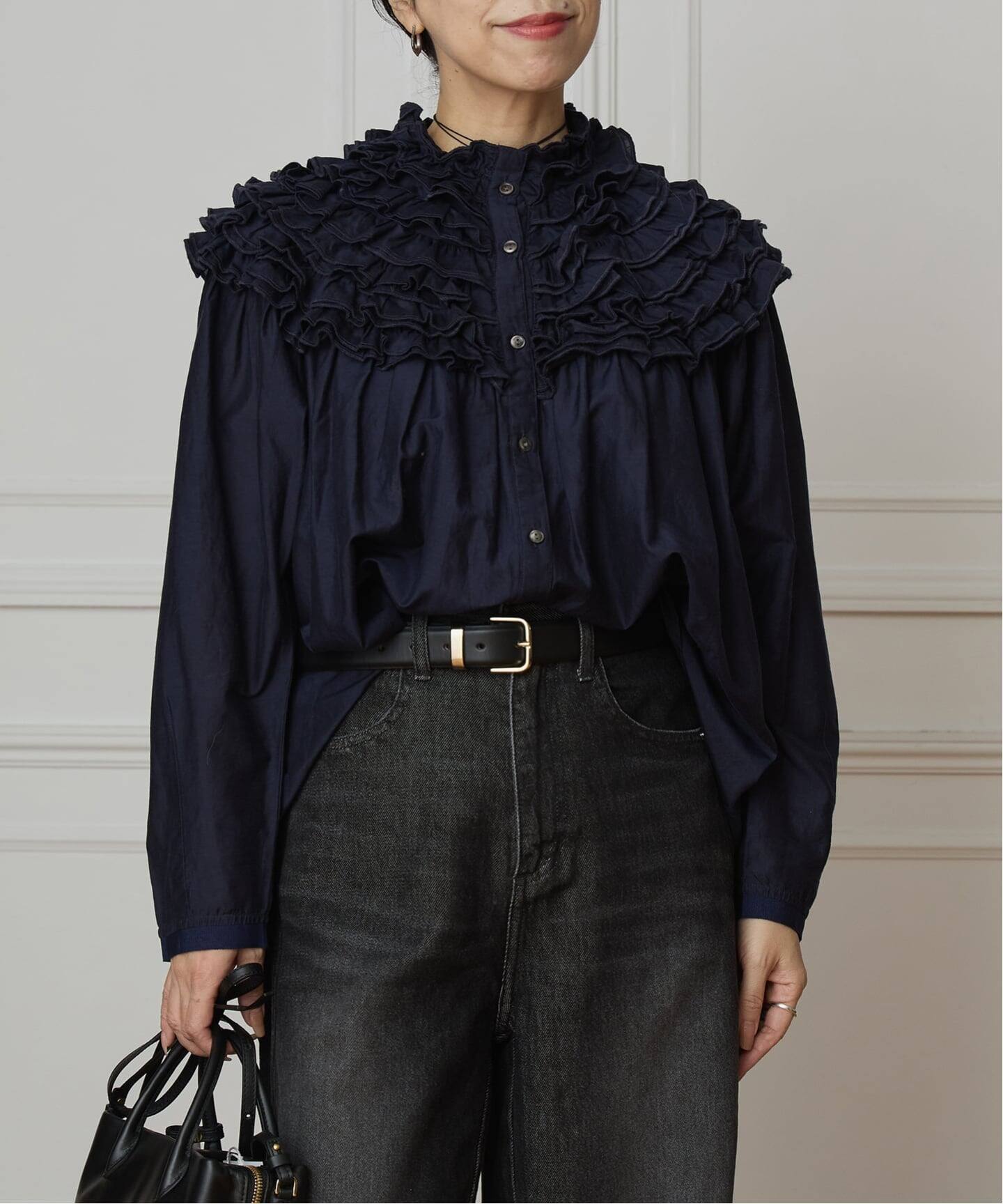 IENA LA BOUCLE silk mix cotton フリルブラウス（シャツ／ブラウス 