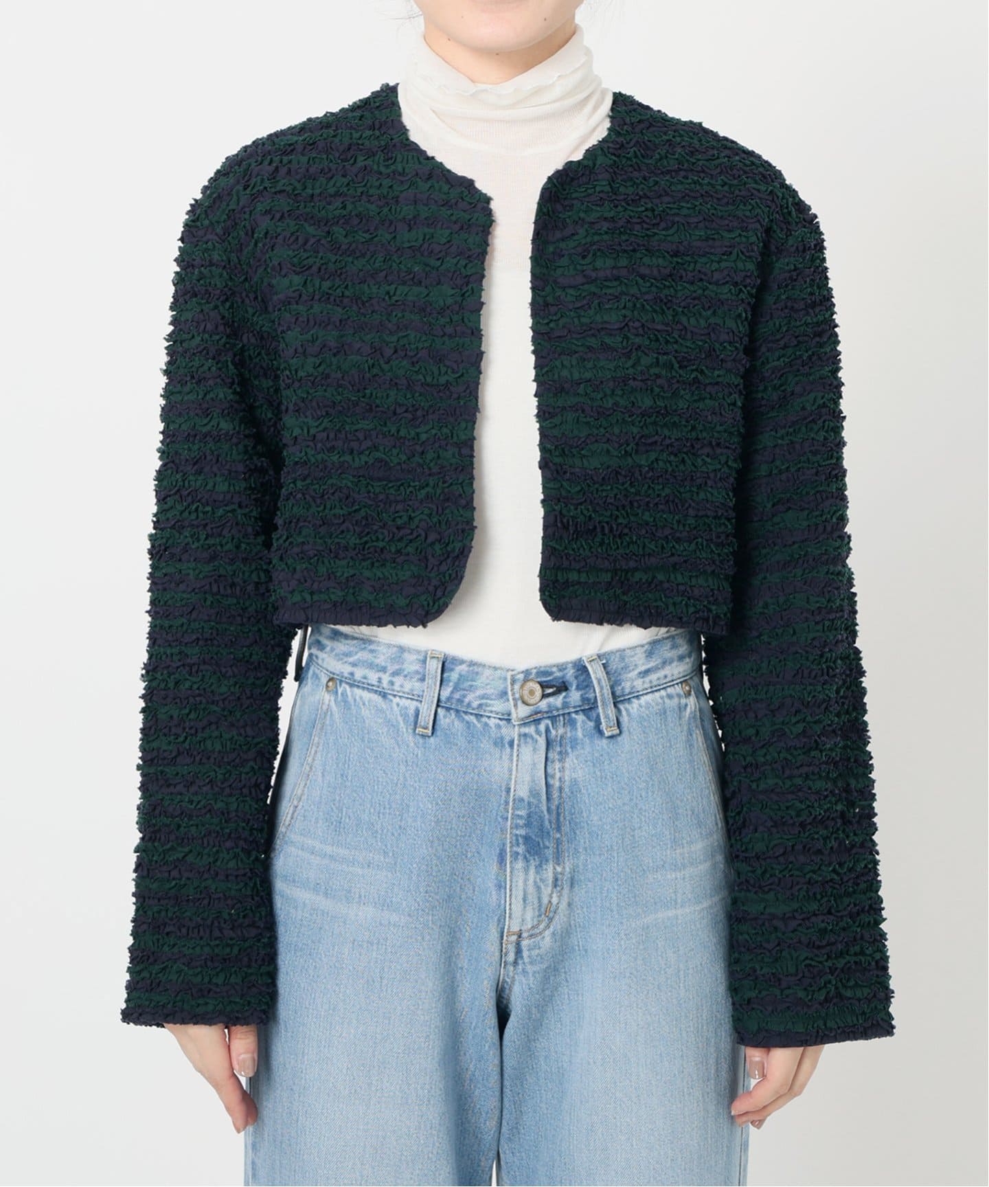 ⚠️値下げ【美品】IENAラブークル　フラノウールW前ジャケット38サイズ IENA LA BOUCLE フリルボレロ（ノーカラージャケット）｜IENA（イエナ