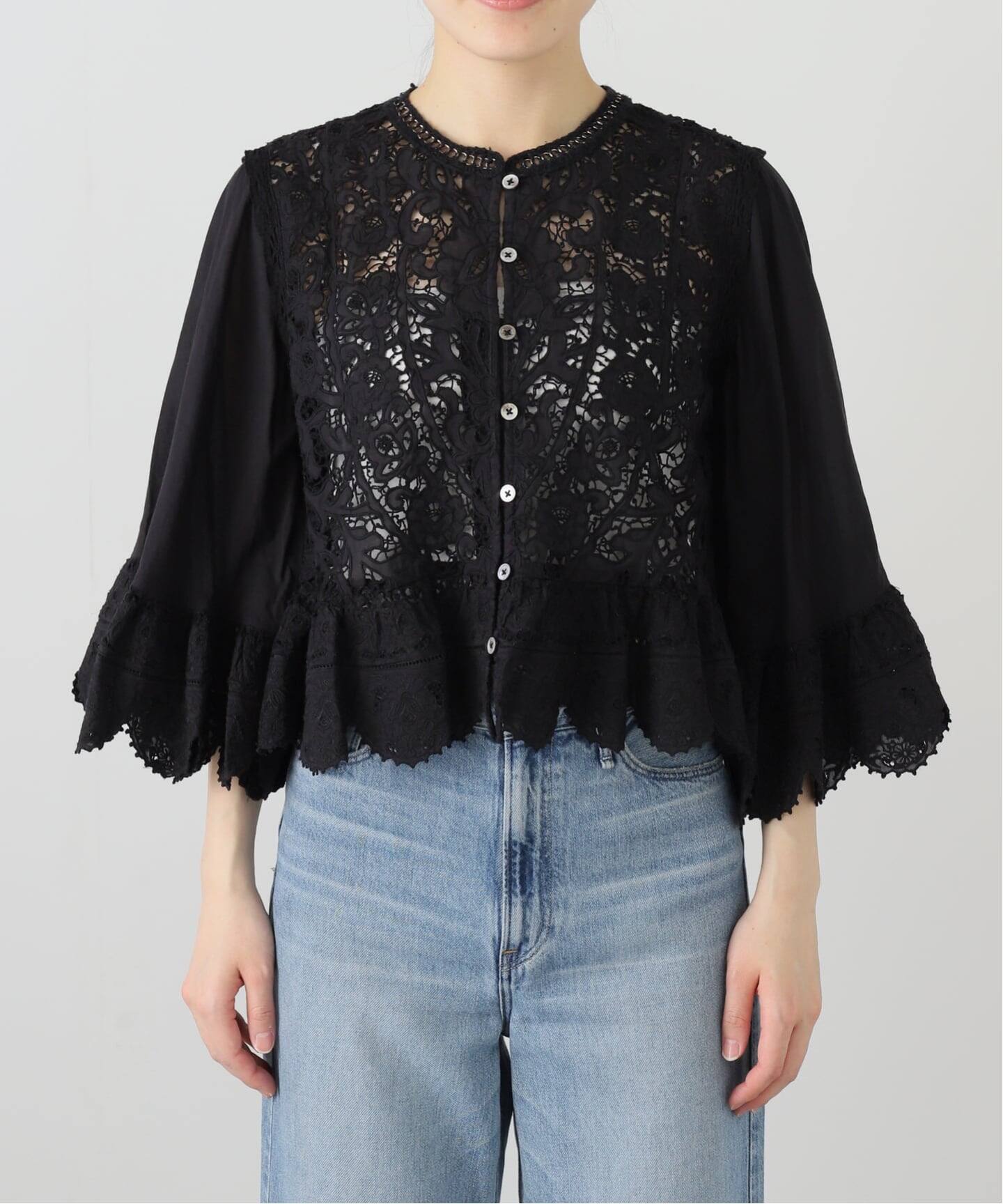 【極美品】sea NEW YORK シーニューヨーク　刺繍　レース　ブラウス　黒 SEA NEW YORK/シー ニューヨーク LACE TOP AW25-123（シャツ／ブラウス