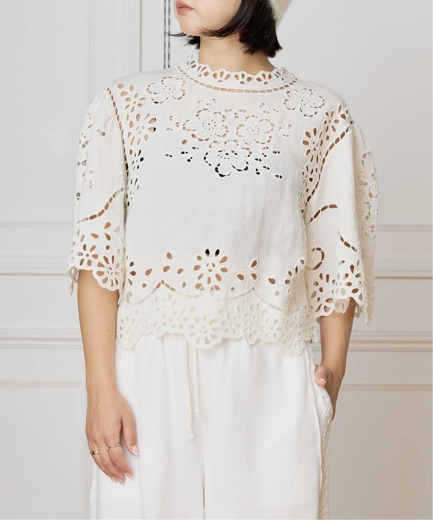 SEA NEW YORK/シー ニューヨーク LULA EMBROIDERY S/SLV TOP PF25-016 