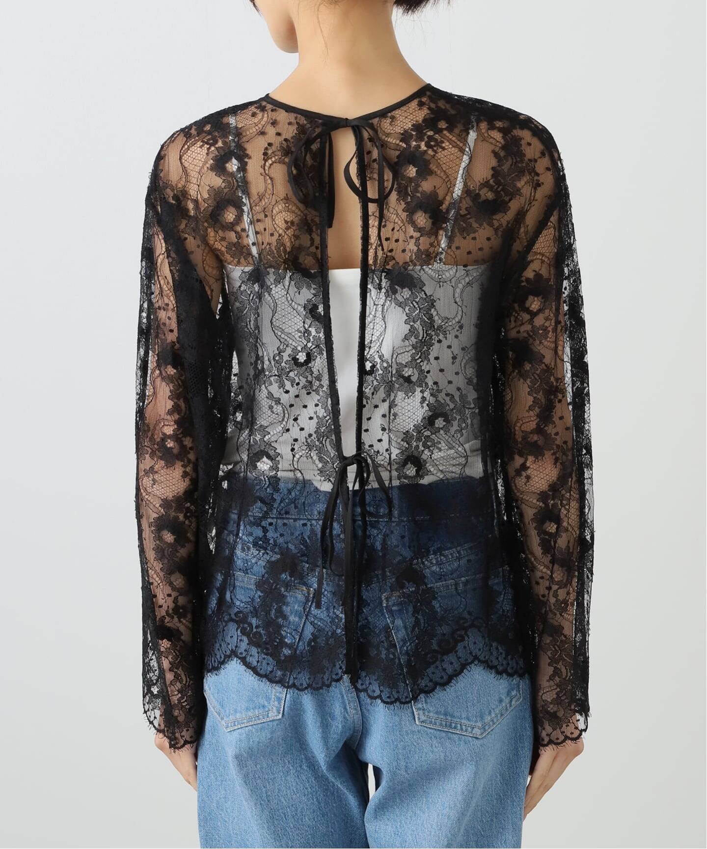 定価4.2万円 エリテ Heriter カットワークブラウス (黒) Heriter（エリテ）の「カットワークカラーブラウス（シャツ