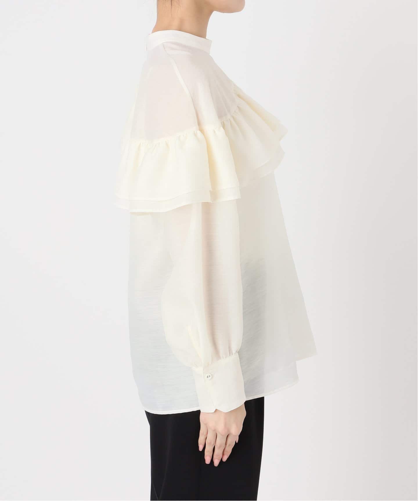 olive VERMEIL par iena シアーシルクブラウス　フリル VERMEIL par iena｜《予約》シアーサテンフリルブラウス