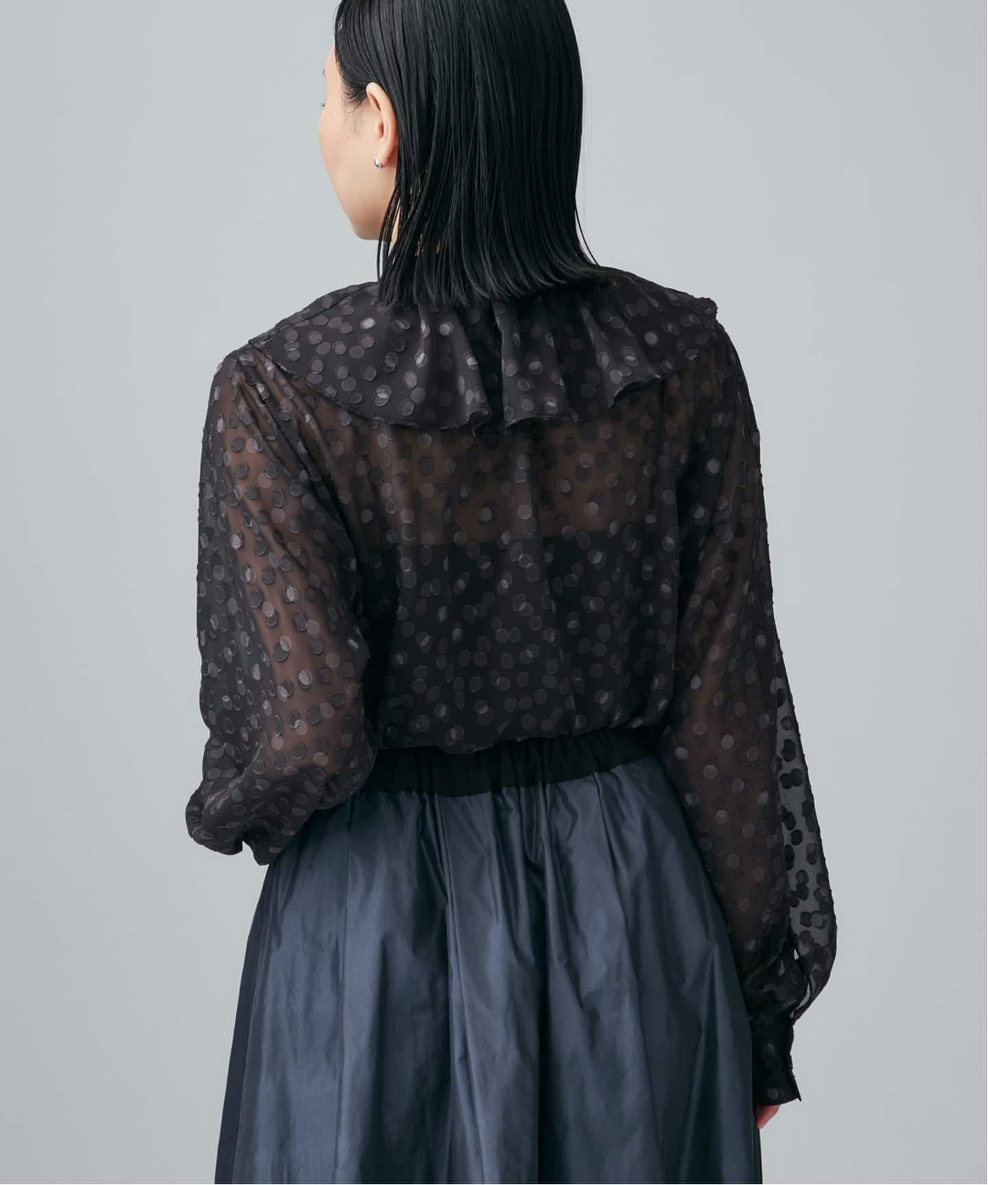 一部店舗限定》ドットジャガードプリントフリルブラウス（シャツ