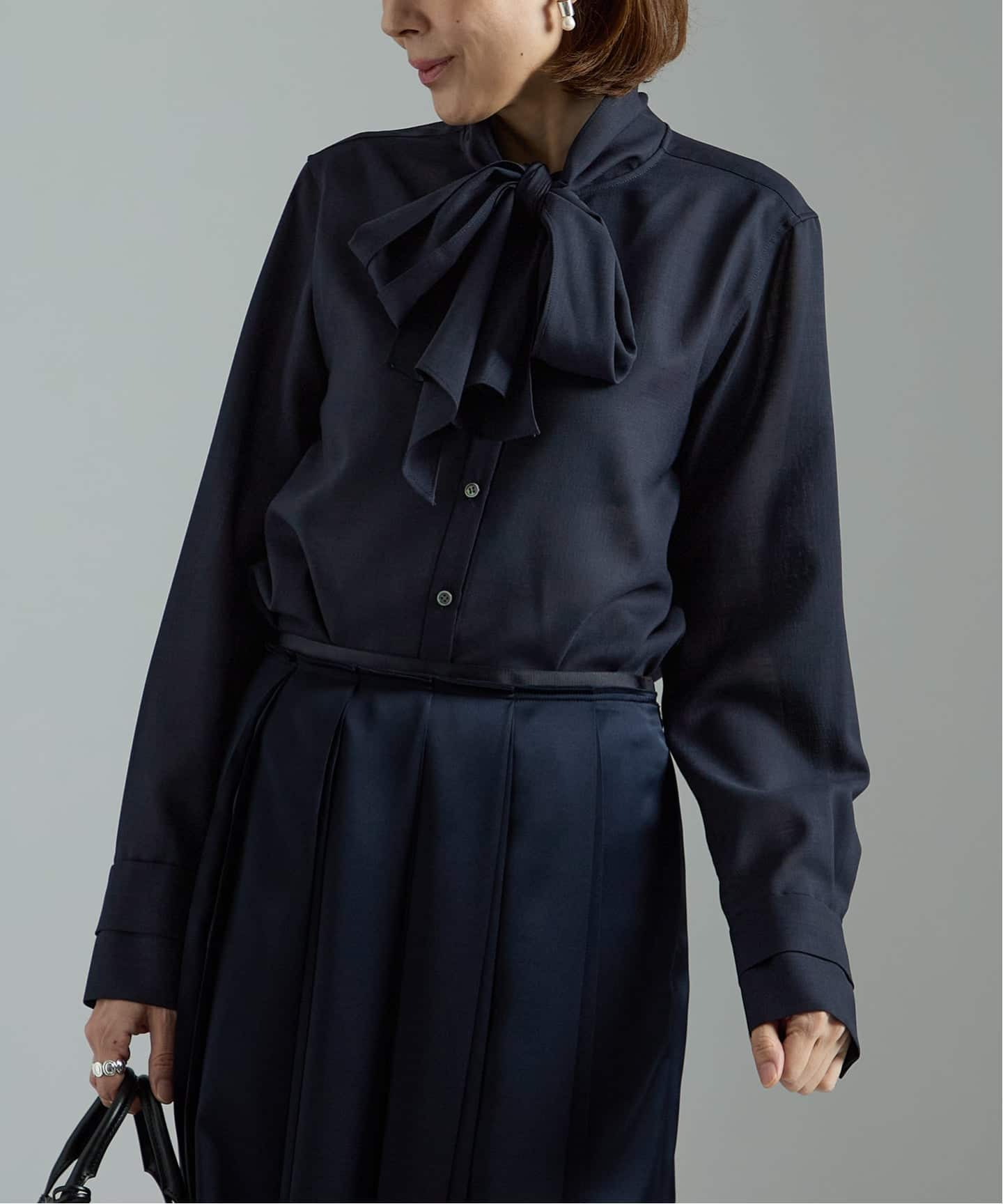 スミレ ■ウールボイル・ボータイブラウス■黒■size38■エレガント♪ Woolボイルボータイブラウス（シャツ／ブラウス）｜VERMEIL par iena