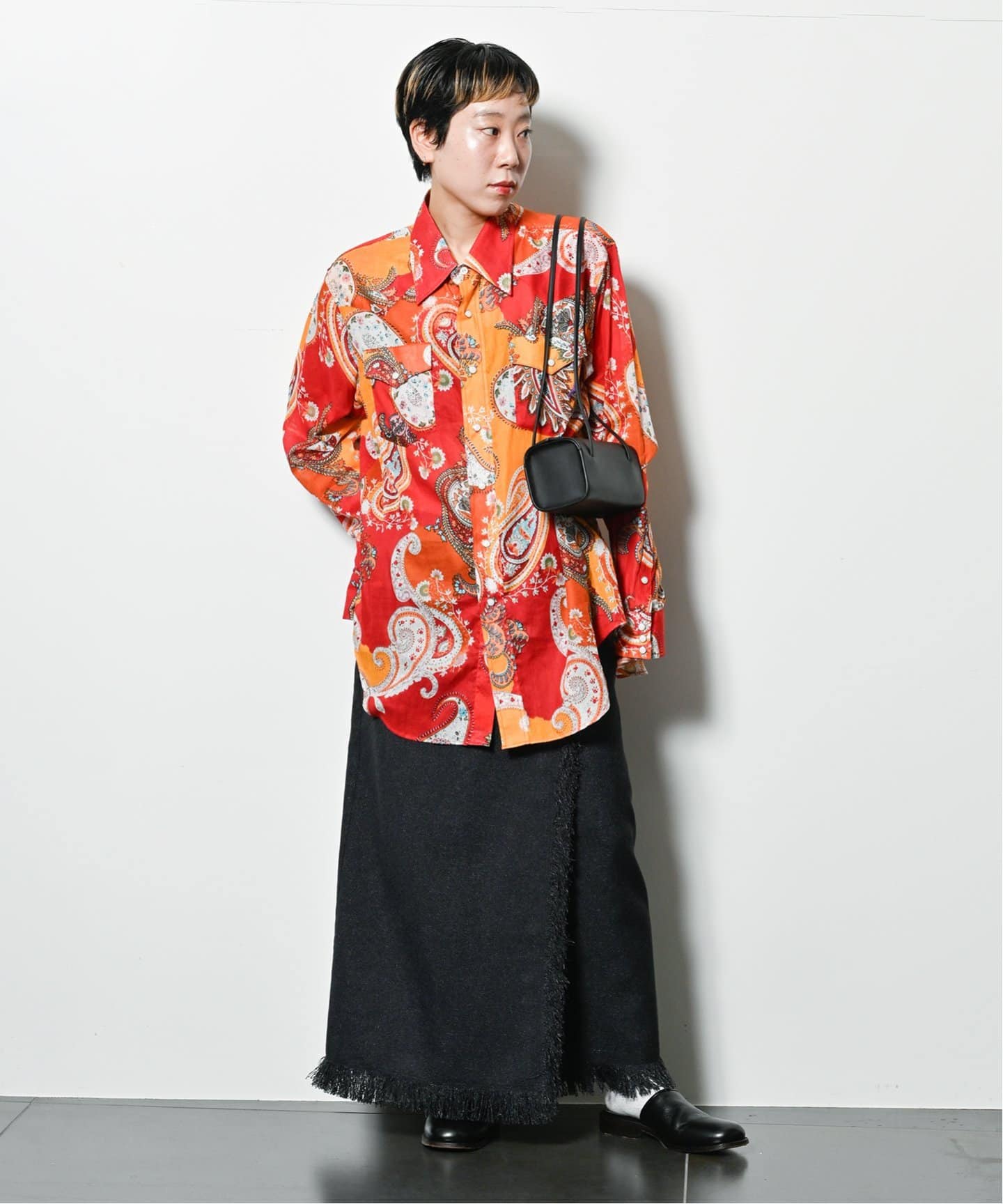 シティショップ バイカラー ロングスカート マキシ丈 光沢 21SS WRAP LIKE スカート（ロング・マキシ丈スカート）｜CITYSHOP