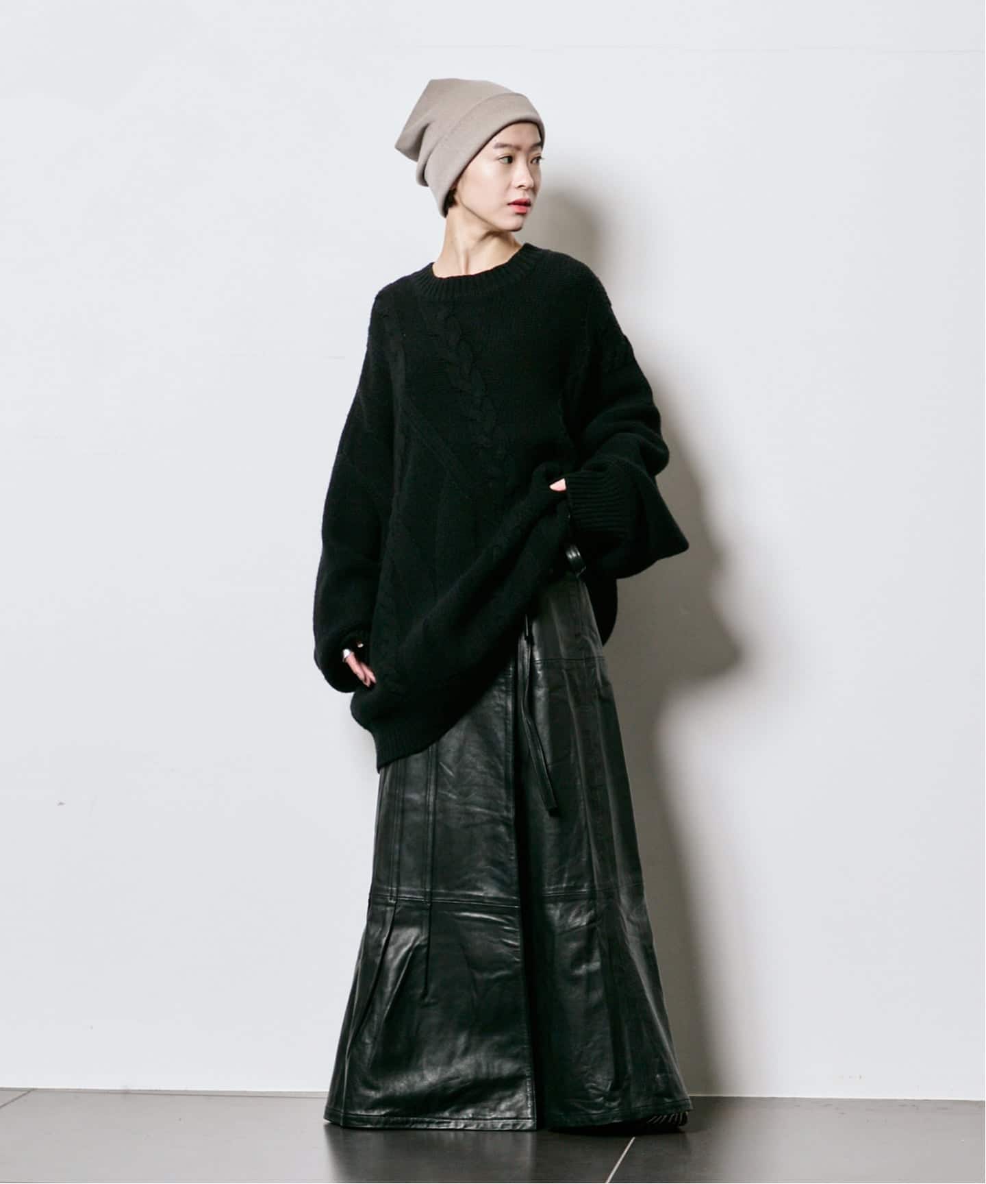 SEEALL LEATHER ASYMMETRIC SKIRT SAW51/SK502：スカート（ロング
