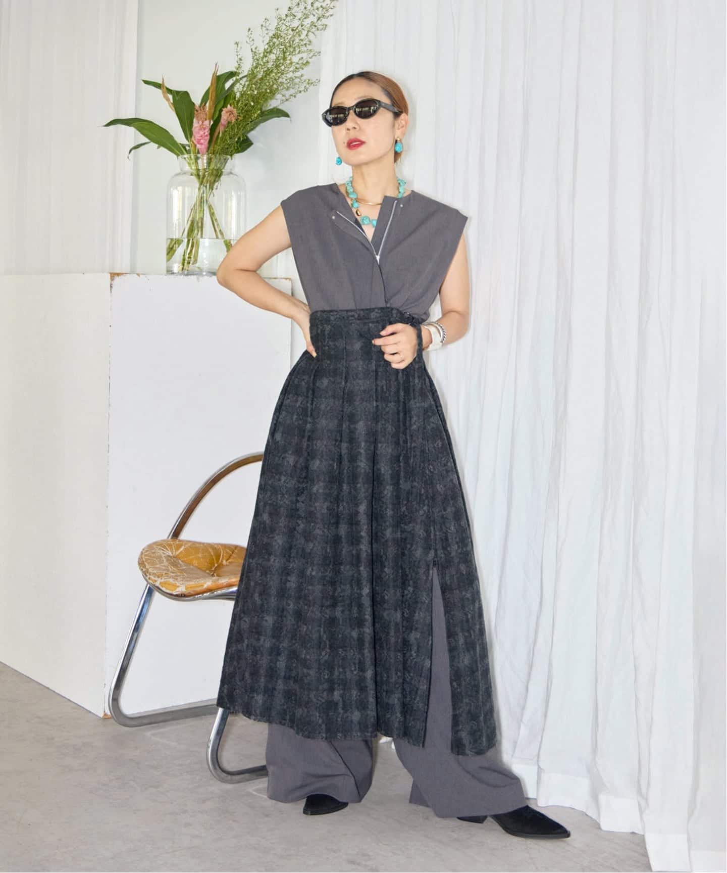 Tanc TOKYO LACECHECK OVER SKIRT TC25B-021：スカート（ロング