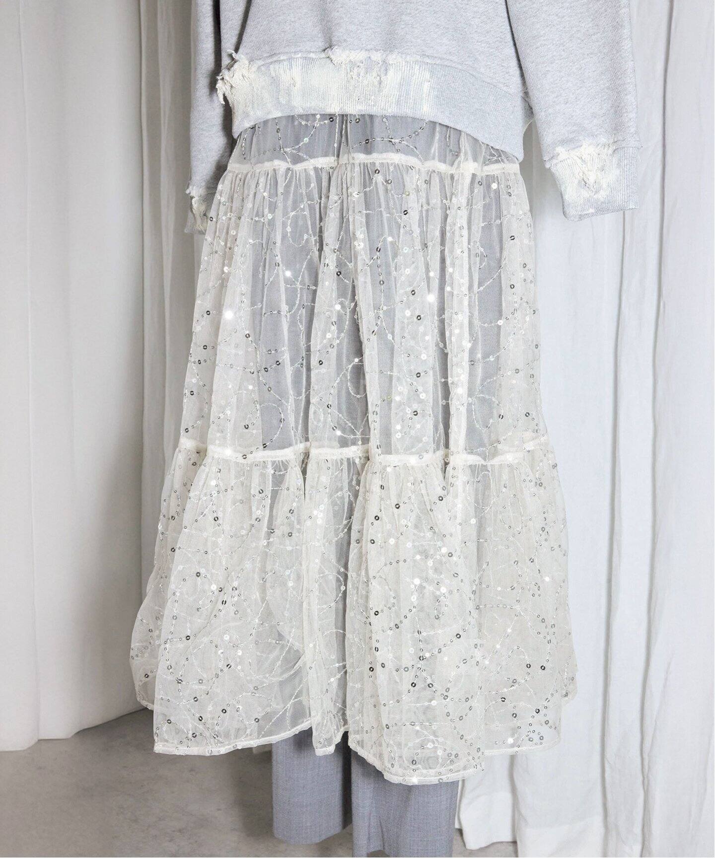 SARA MALLIKA SHINY SEQUIN EMBROIDERY SKIRT 020351SN2：スカート 