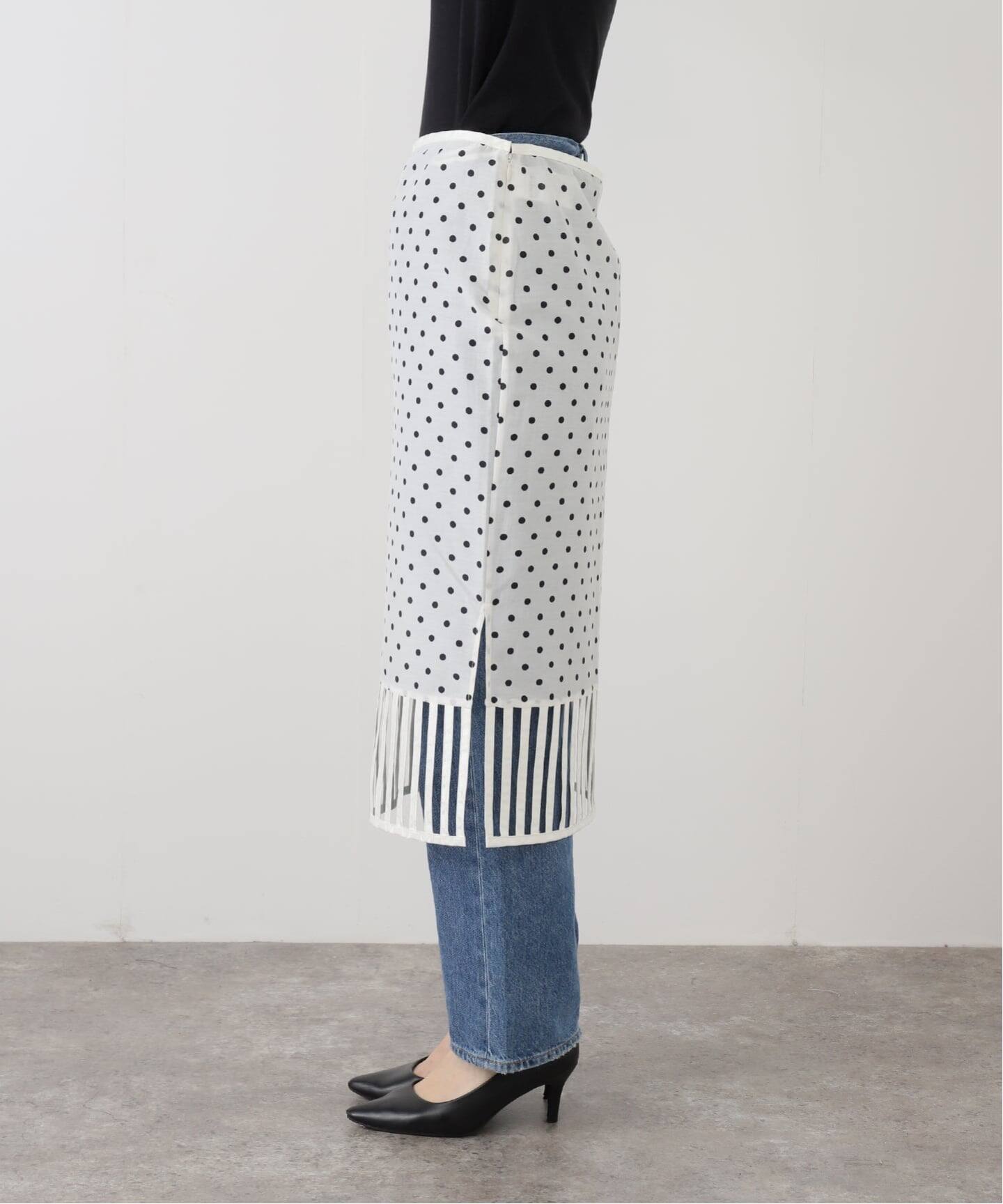 SUPER YAYA ドット柄 タイトスカート　シースルー　総柄　ホワイト SUPER YAYA SKIRT STRIPES SK09-STR-AW25：スカート（その他スカート