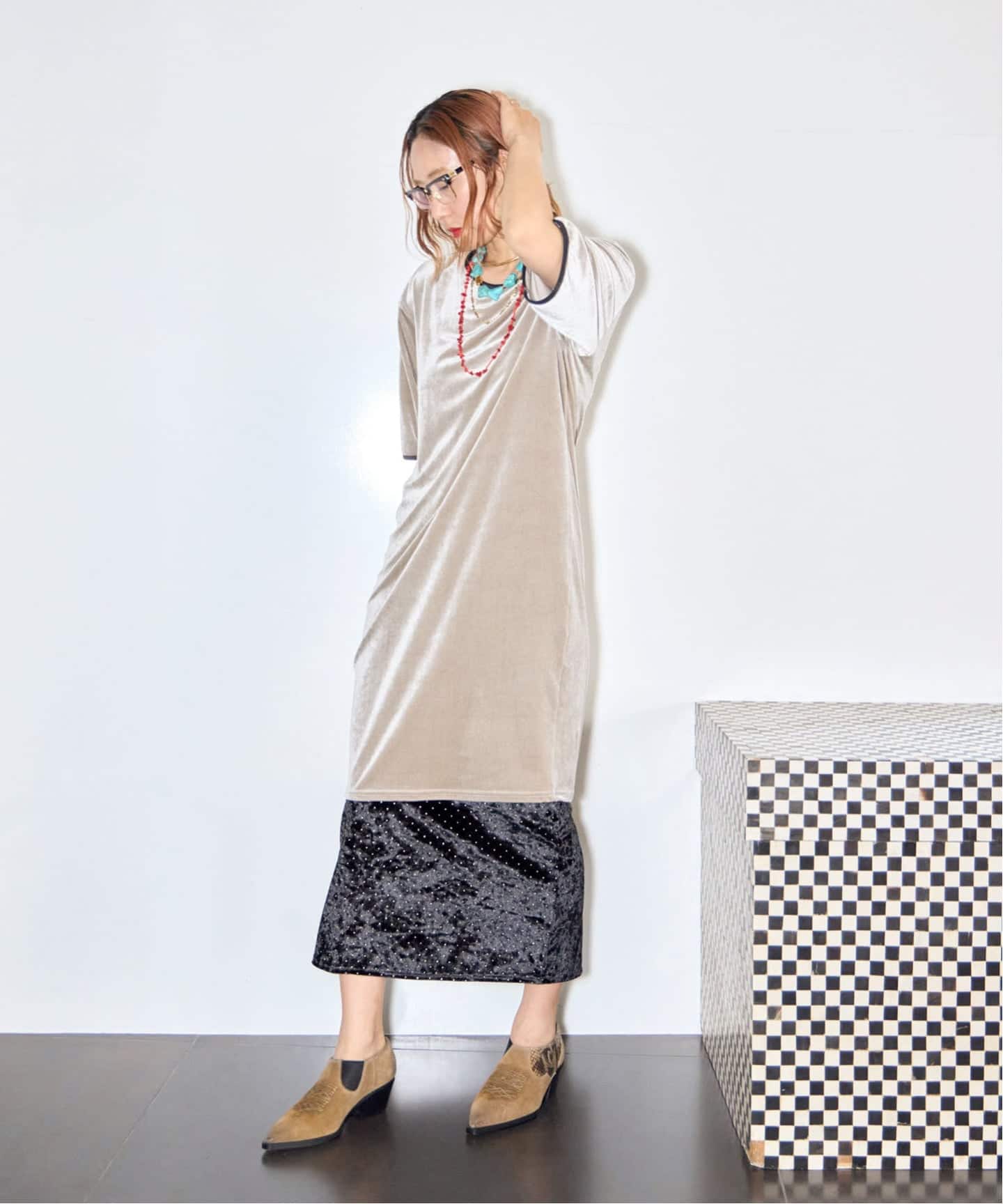 SIMONE WILD STUD VELVET LOW-WAIST LONG スカート（ロング