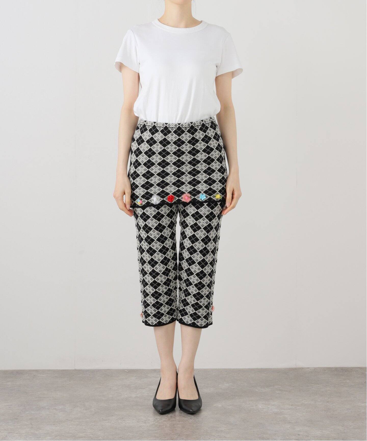 YANYAN ARGYLE PEDAL PUSHER W/MINI SKIRT YYW25-0281：スカート