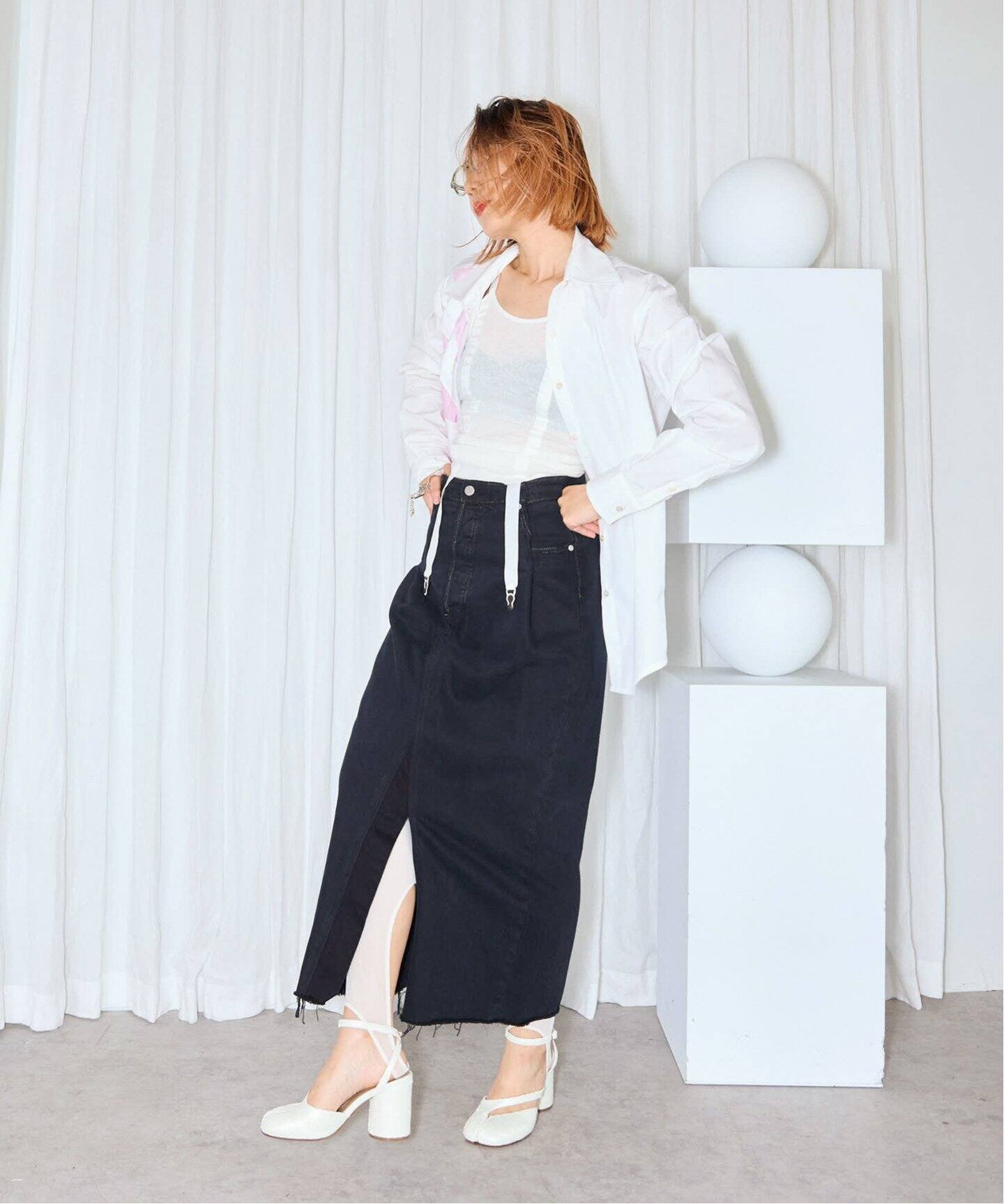 QUIITO 別注 I LINE SKIRT Q25S-S007CS：デニムスカート（ロング