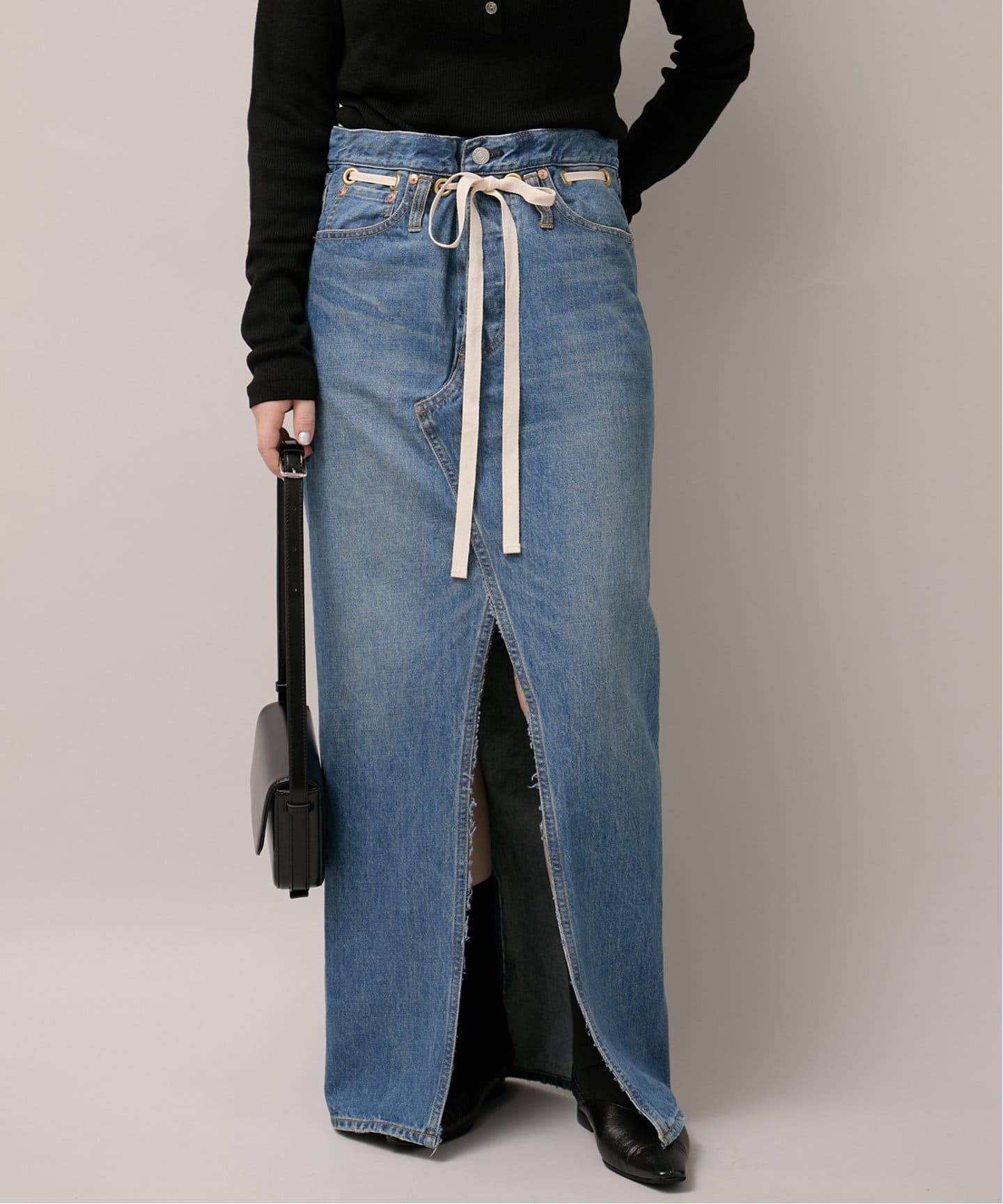 yoused 90s  Harbour border ロング丈 ハイスリットデニムロングスカート - dereborujo | 60% - アジア