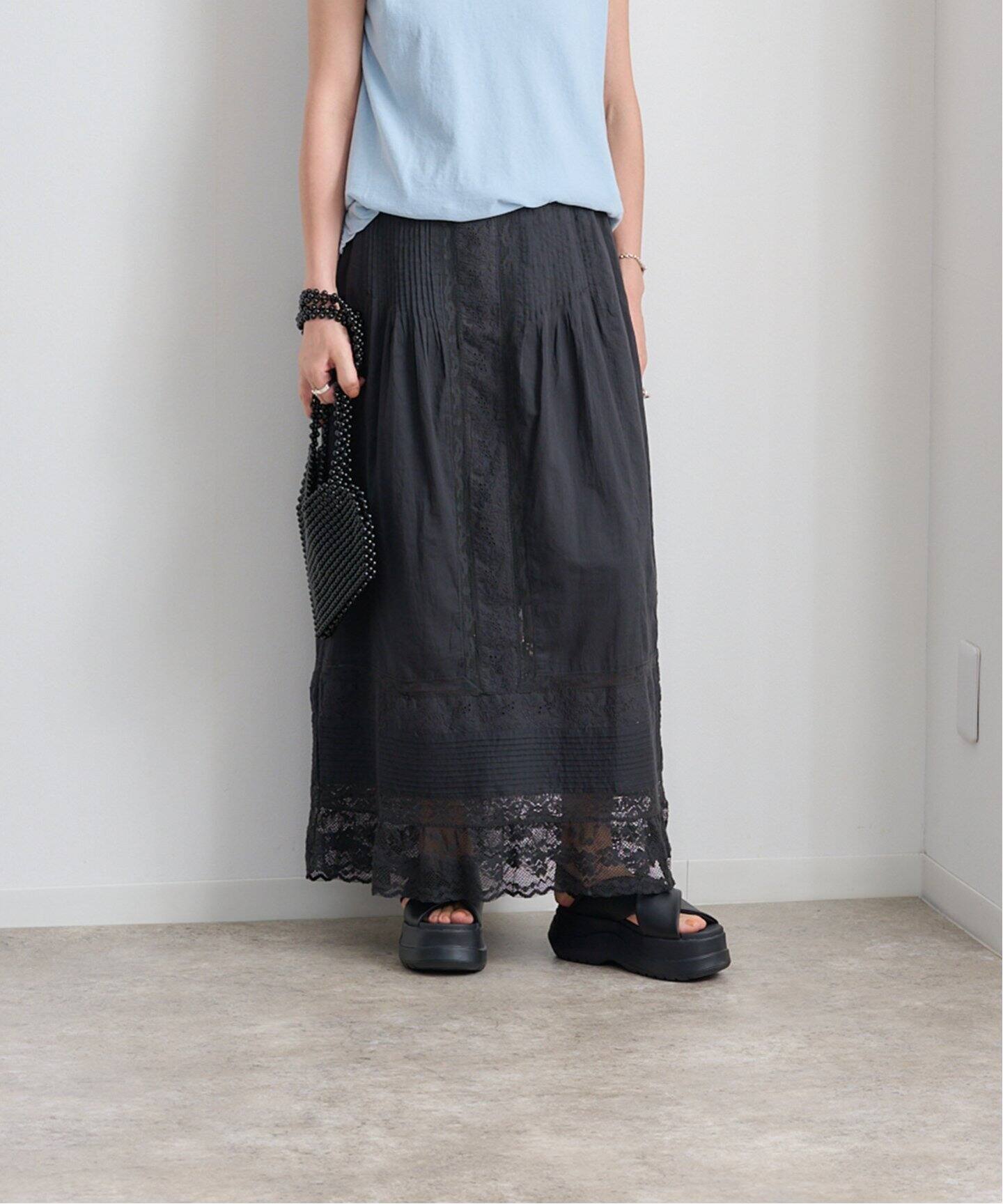 anuke Tuck Lace Skirt（ロング・マキシ丈スカート）｜BOICE FROM 