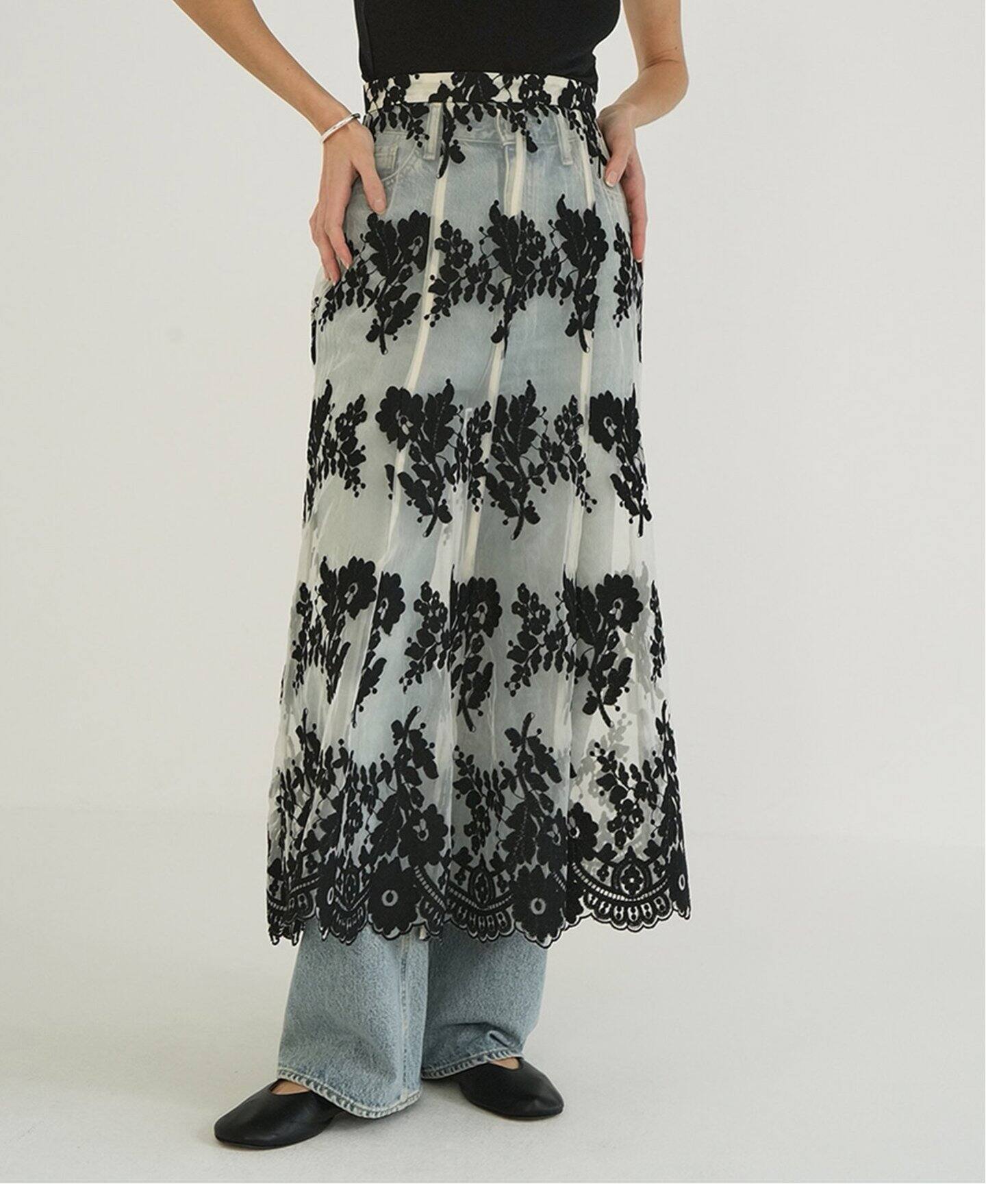 CLANE SHEER FLOWER LACE SKIRT（ロング・マキシ丈スカート）｜BOICE 