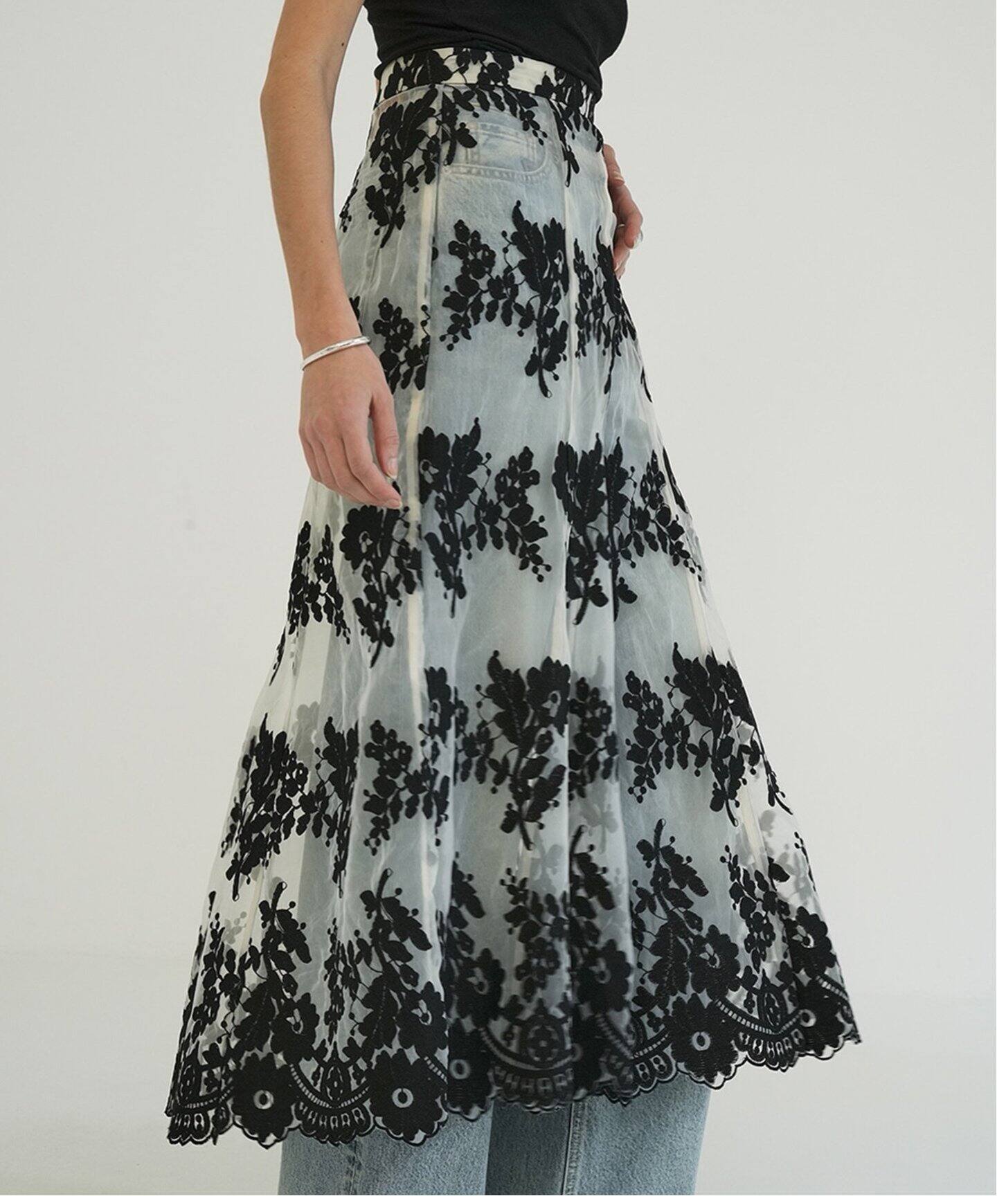 CLANE SHEER FLOWER LACE SKIRT（ロング・マキシ丈スカート）｜BOICE 