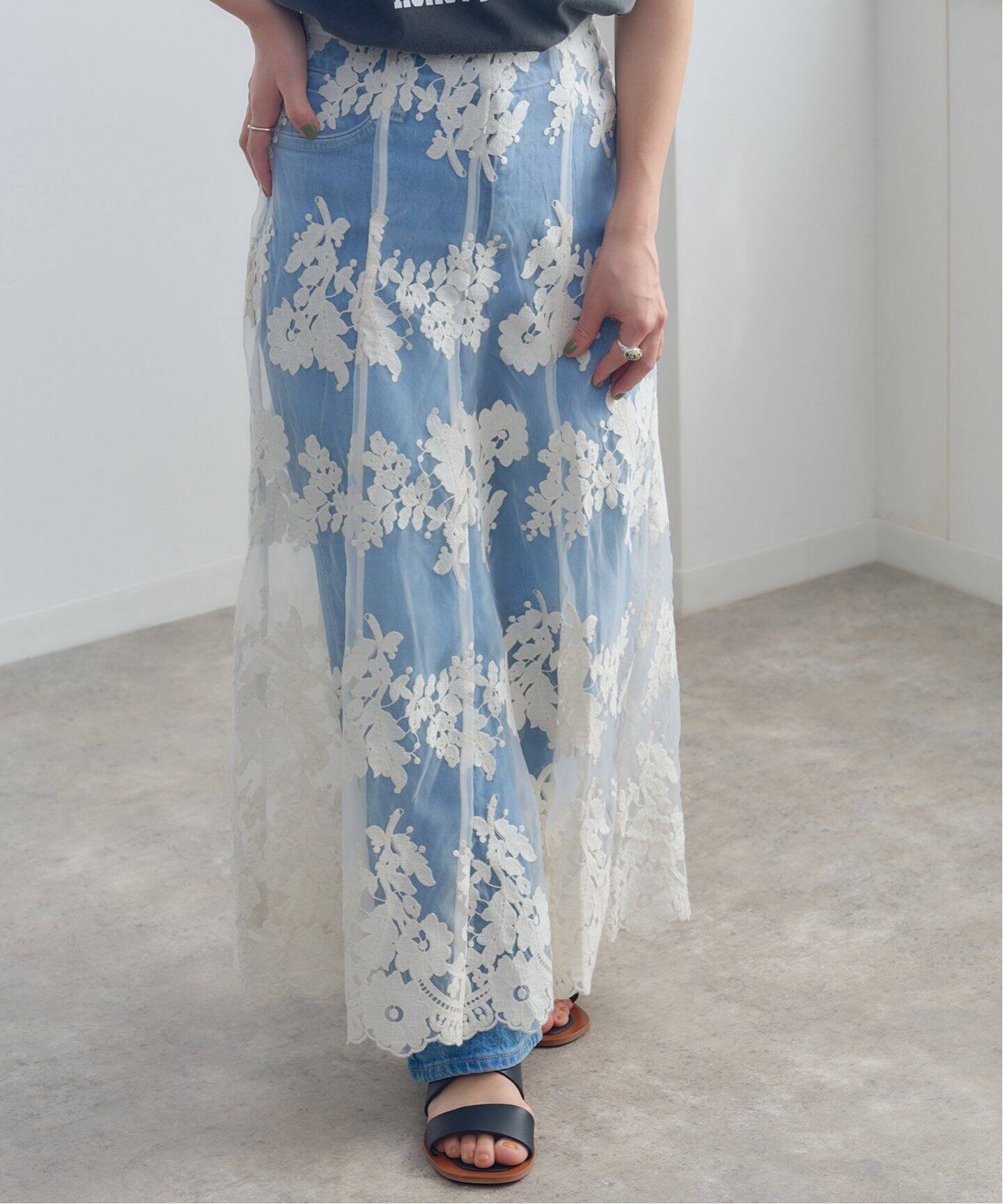 CLANE SHEER FLOWER LACE SKIRT（ロング・マキシ丈スカート）｜BOICE 
