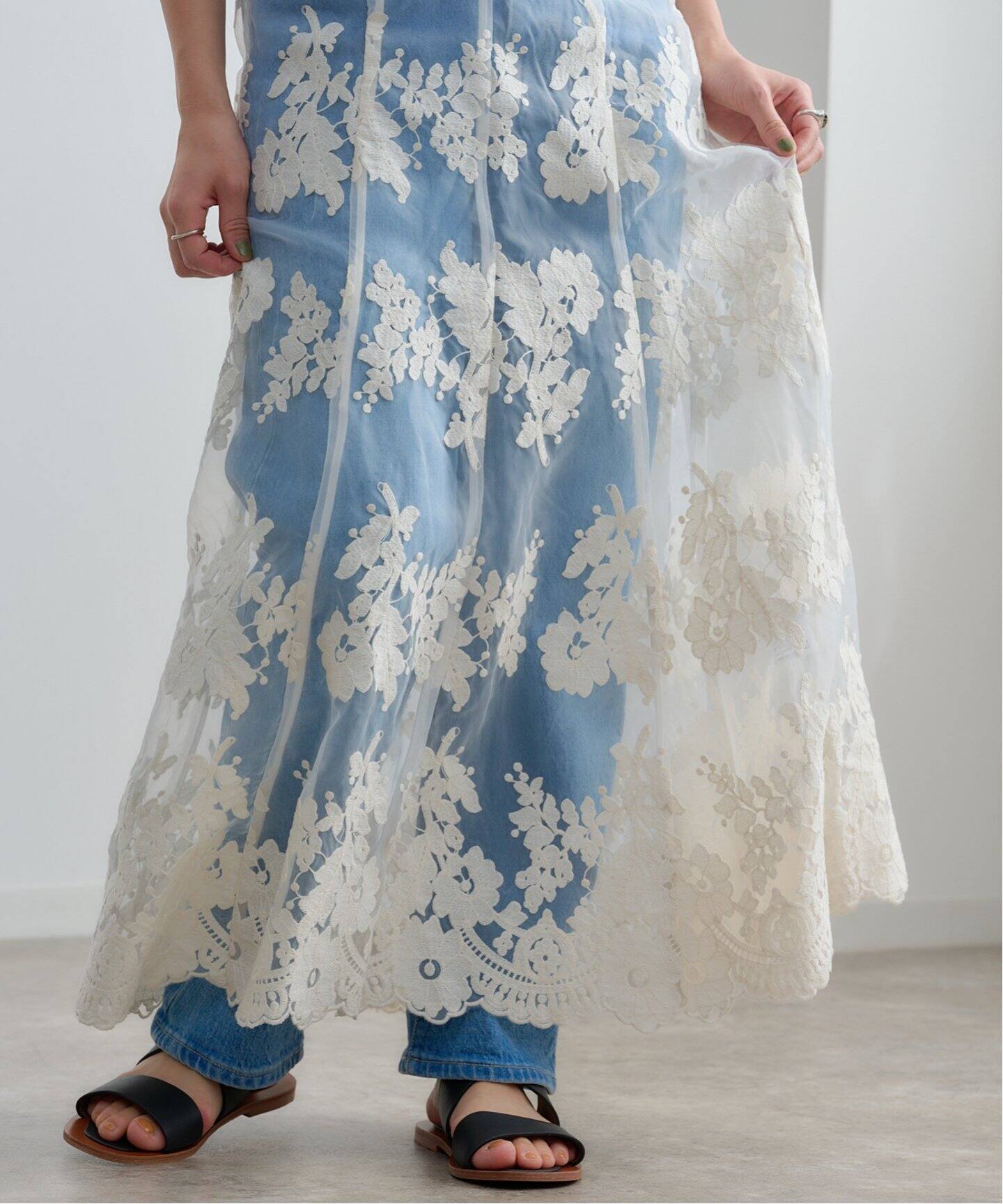 CLANE SHEER FLOWER LACE SKIRT（ロング・マキシ丈スカート）｜BOICE 