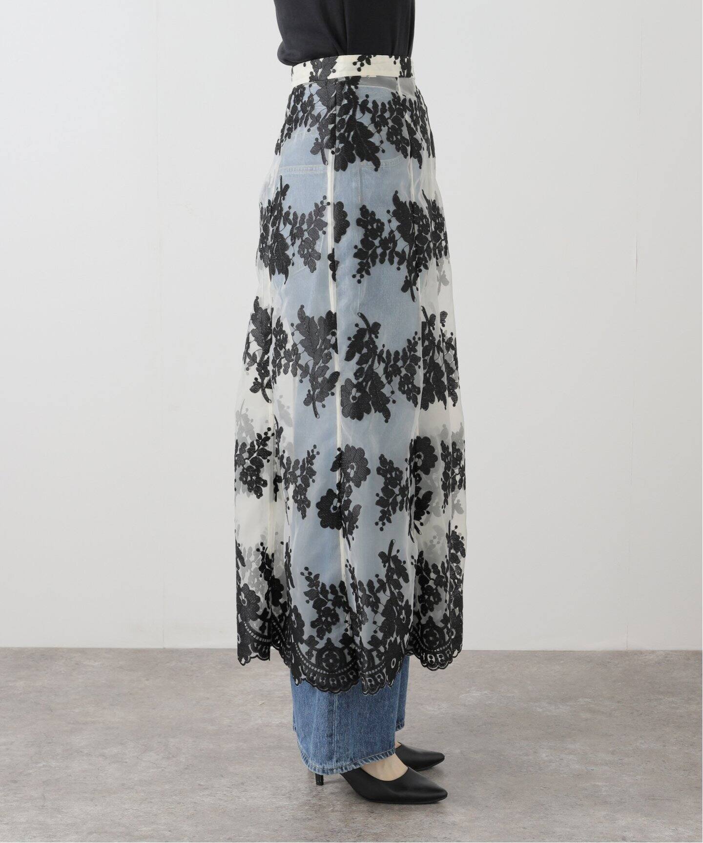 CLANE SHEER FLOWER LACE SKIRT（ロング・マキシ丈スカート