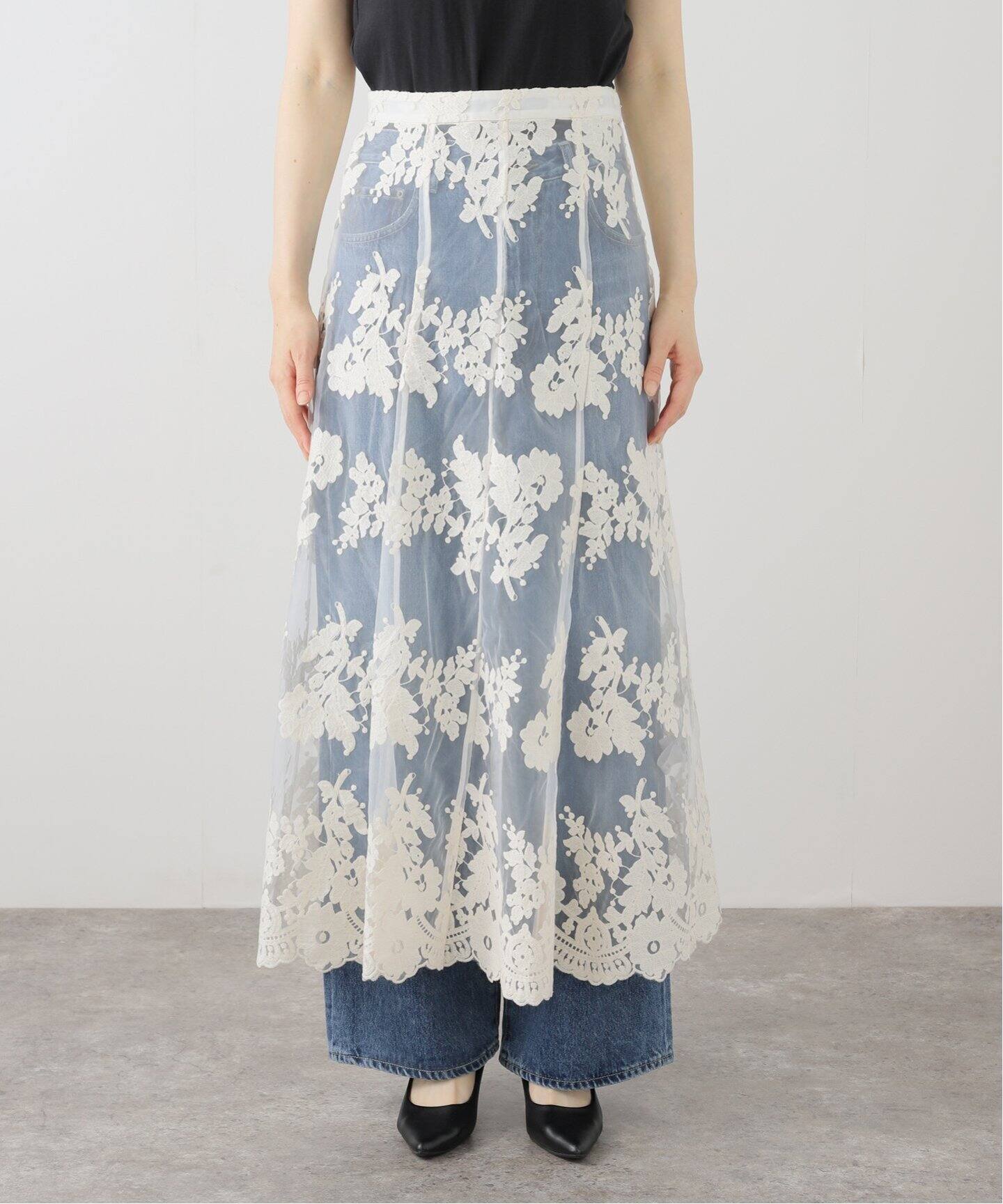 CLANE クラネ　SHEER FLOWER LACE SKIRT スカート CLANE(クラネ)】 SHEER FLOWER LACE SKIRT｜PARIGOT ONLINE