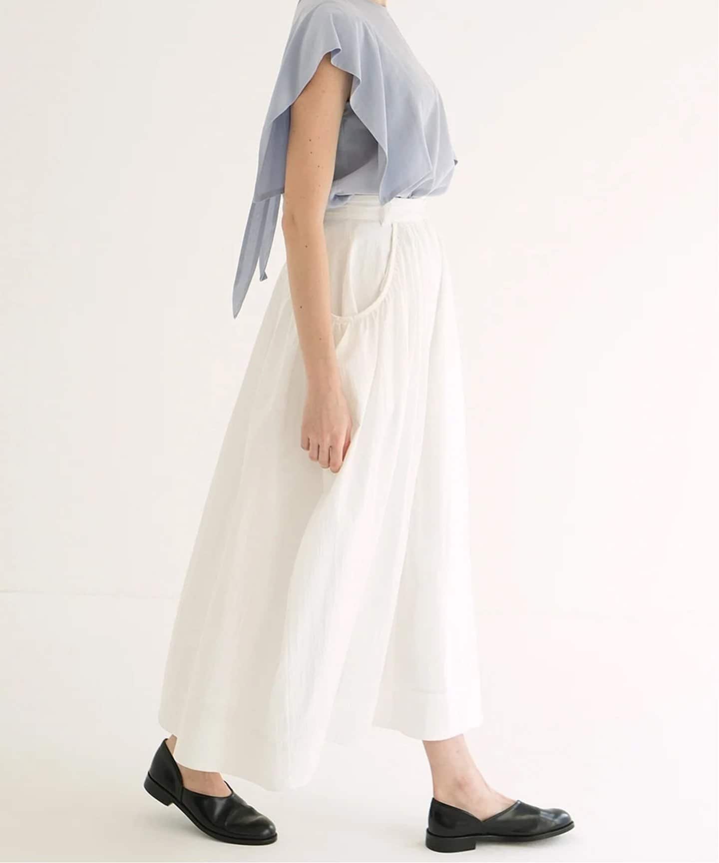 【タグ付き新品】CLANE ボリュームロングスカート マキシ丈 ホワイト CLANE VOLUME DOME SKIRT 18109-6142（ロング・マキシ丈スカート