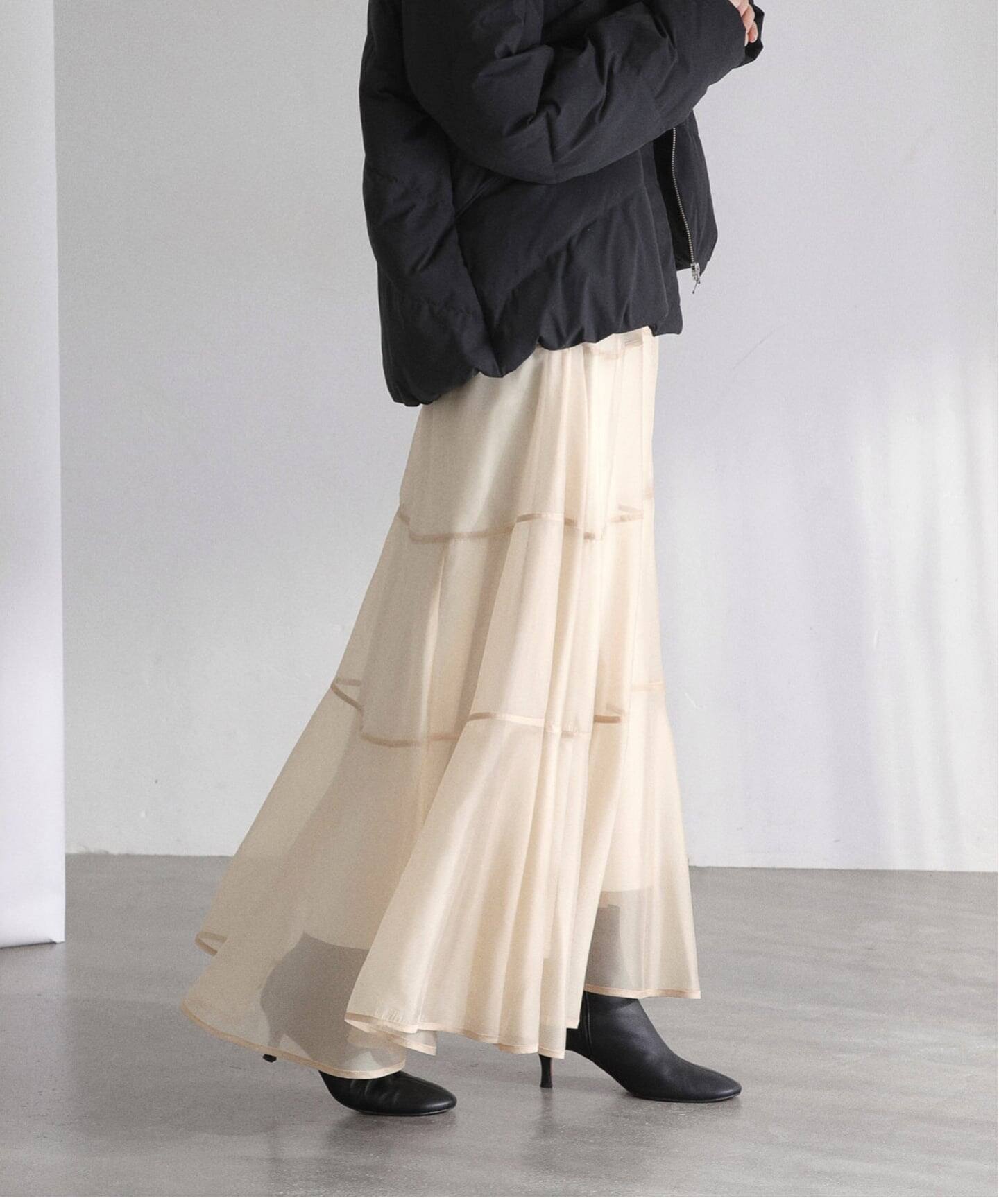 ラ トータリテ（La TOTALITE）/【洗える】パイピングシアーフレアスカート 洗える】パイピングシアーフレアスカート（ロング・マキシ丈スカート