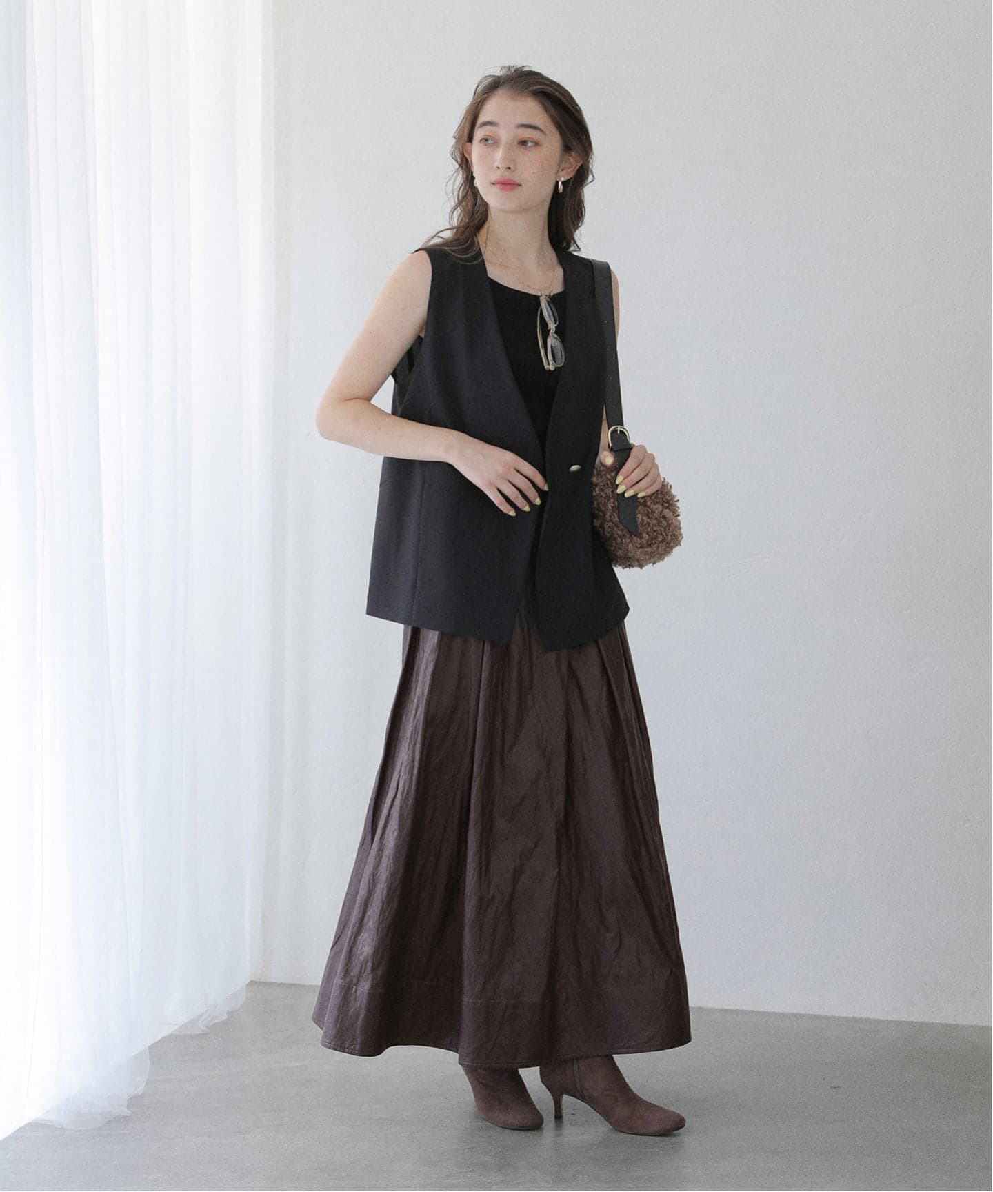 洗える】ウォッシャブルレザーライクスカート（ロング・マキシ丈