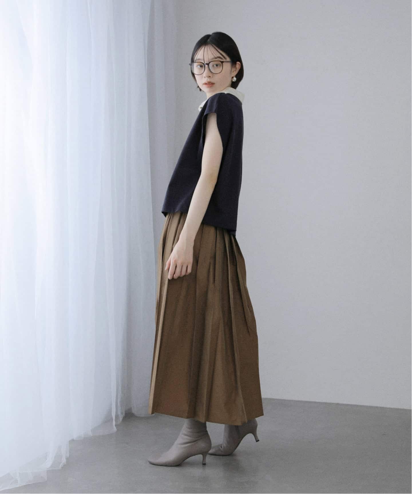 洗える】タフタプリーツスカート（ロング・マキシ丈スカート）｜La