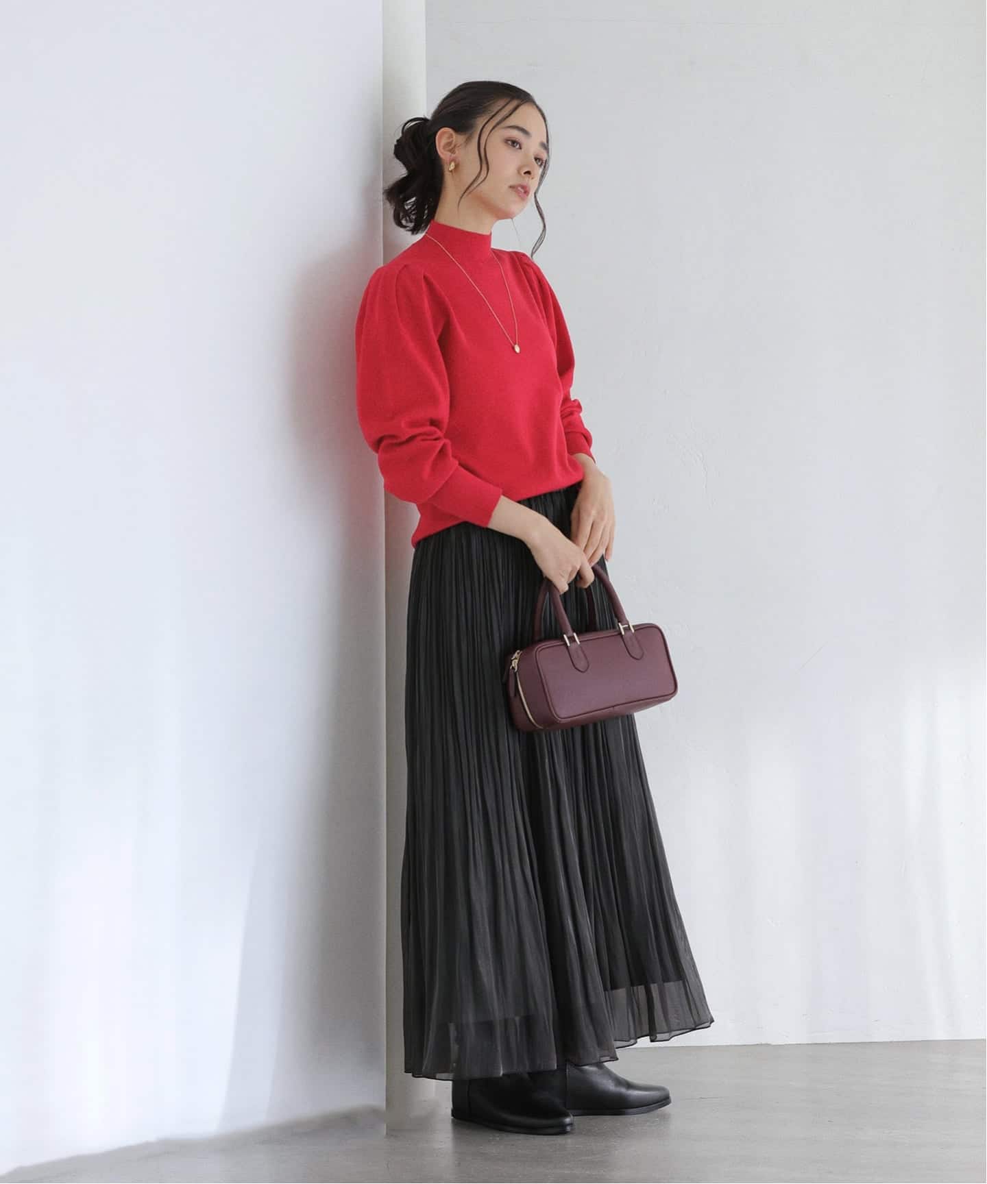 洗える】サテンプリーツスカート（ロング・マキシ丈スカート）｜La